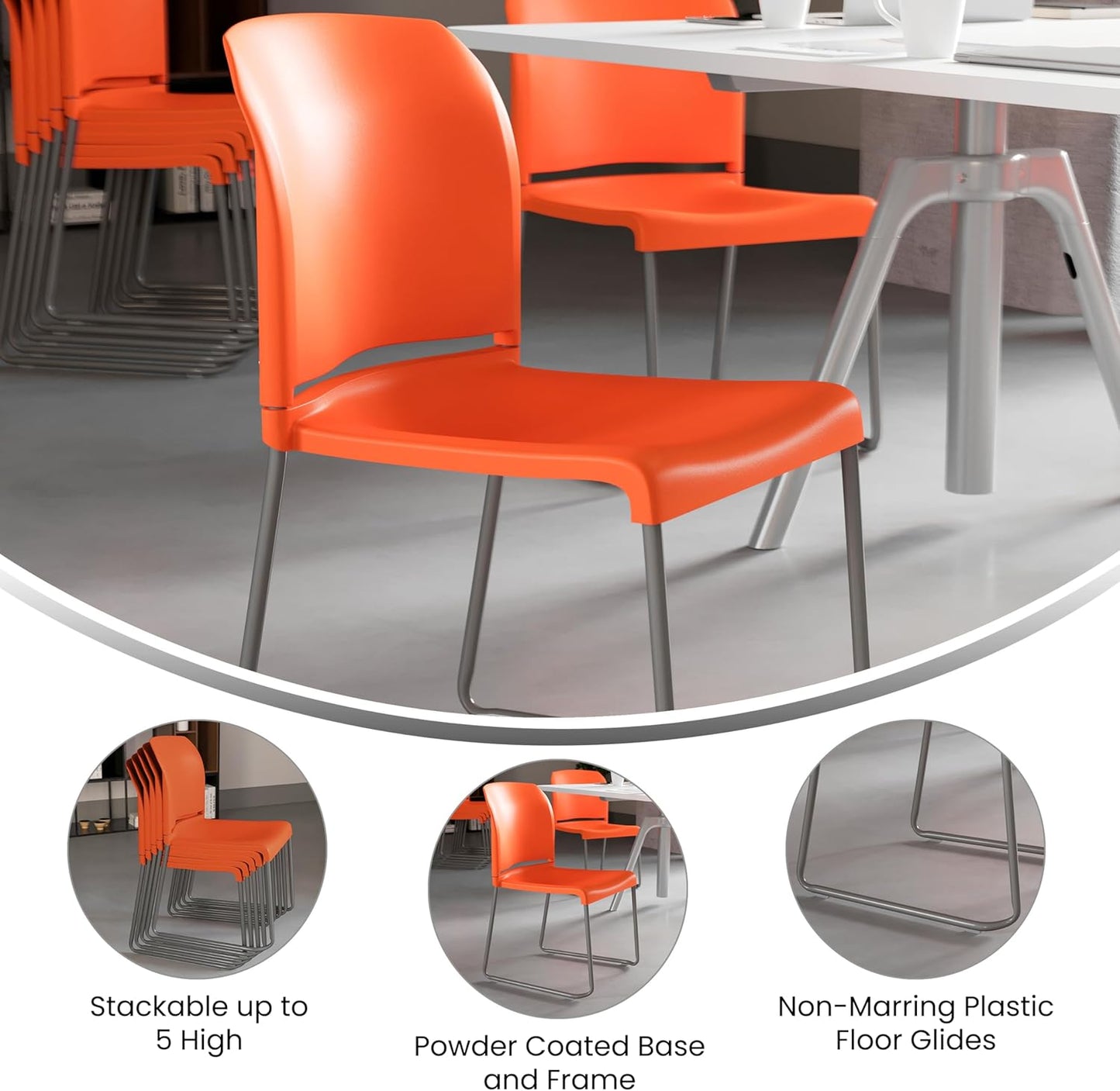 Flash Furniture Hercules Series Contoured Stacking Chairs for Waiting Rooms and Offices, Ergonomic Lobby Chairs with Curved Back, Set of 5, Orange