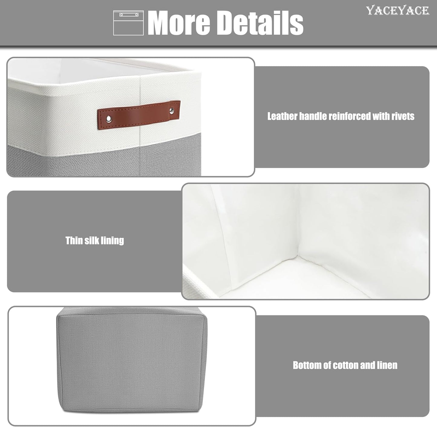 Blanket Basket Foldabel, 4 Pack 15"x11"x9.5" Storage Bins for Shelves, Linen Fabric Foldable Basket with Handles for Organizing, Decorative