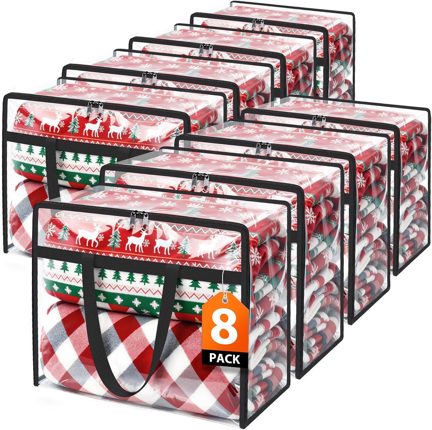 Clear Clothes Storage Bags, 8 Pack Closet Organizers and Under Bed Storage Containers, Foldable Moving Bags with Zippers for Comforter, Blanket, Bedding, Duvet, PVC Packing Bags 90L