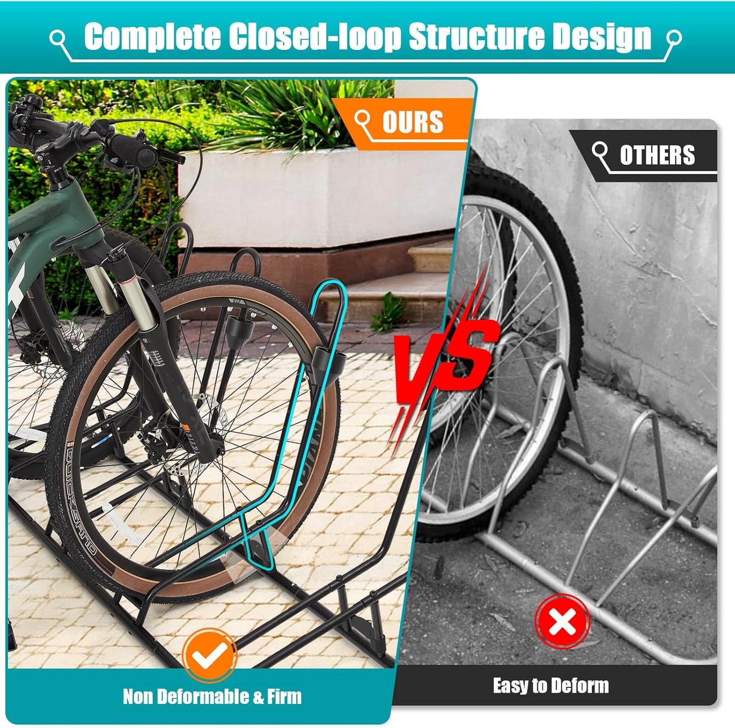 Kinghouse Floor Bike Rack for 3 Bikes, Bike Stand, Protects Disc Brake & Derailleur, Bike Rack for Indoor Outdoor Garage, Fits Road/Kids/MTB Bicycles with 12"-29" Tires