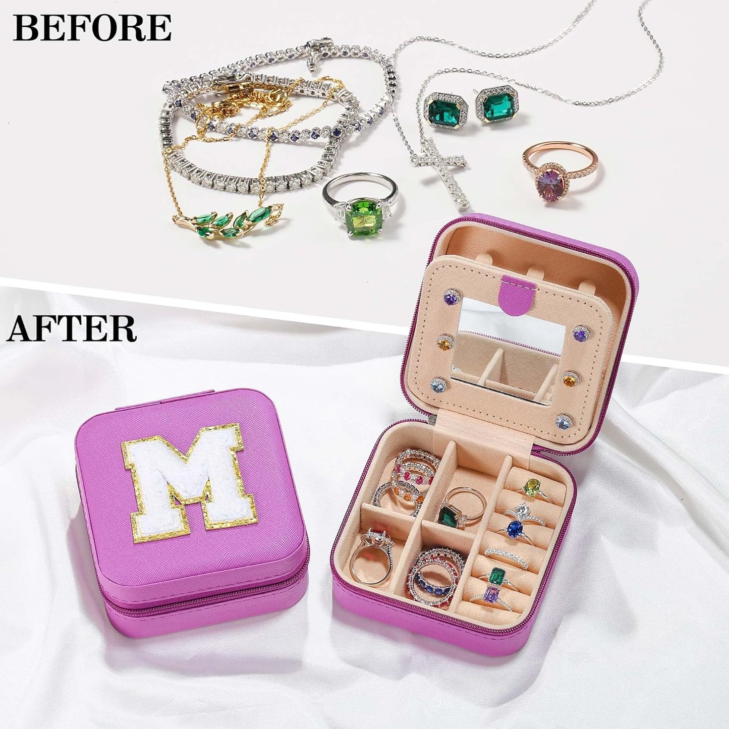 Parima House Warming Gifts New Home - Personalized Jewelry Holder Organizer for Travel | Preppy Purple Stuff & Room Decor for Teen Girls | Travel Jewelry Case - Letter N