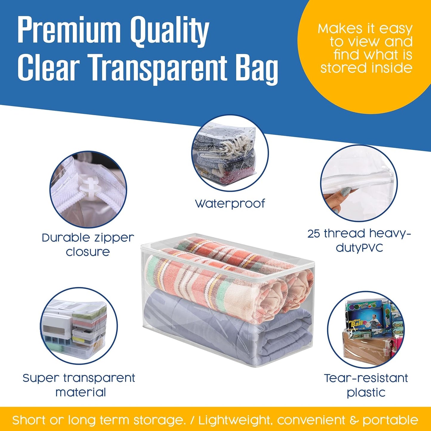 Houseables Clothes Storage Bag, Sweater Bags Moth Proof, Moth Proof Sweater Storage, Clear Zipper Organizer, Vinyl Zippered Plastic Protection, Blanket, Linen, Clothing, Quilt, Bed Sheet, 24x13, 5 PK