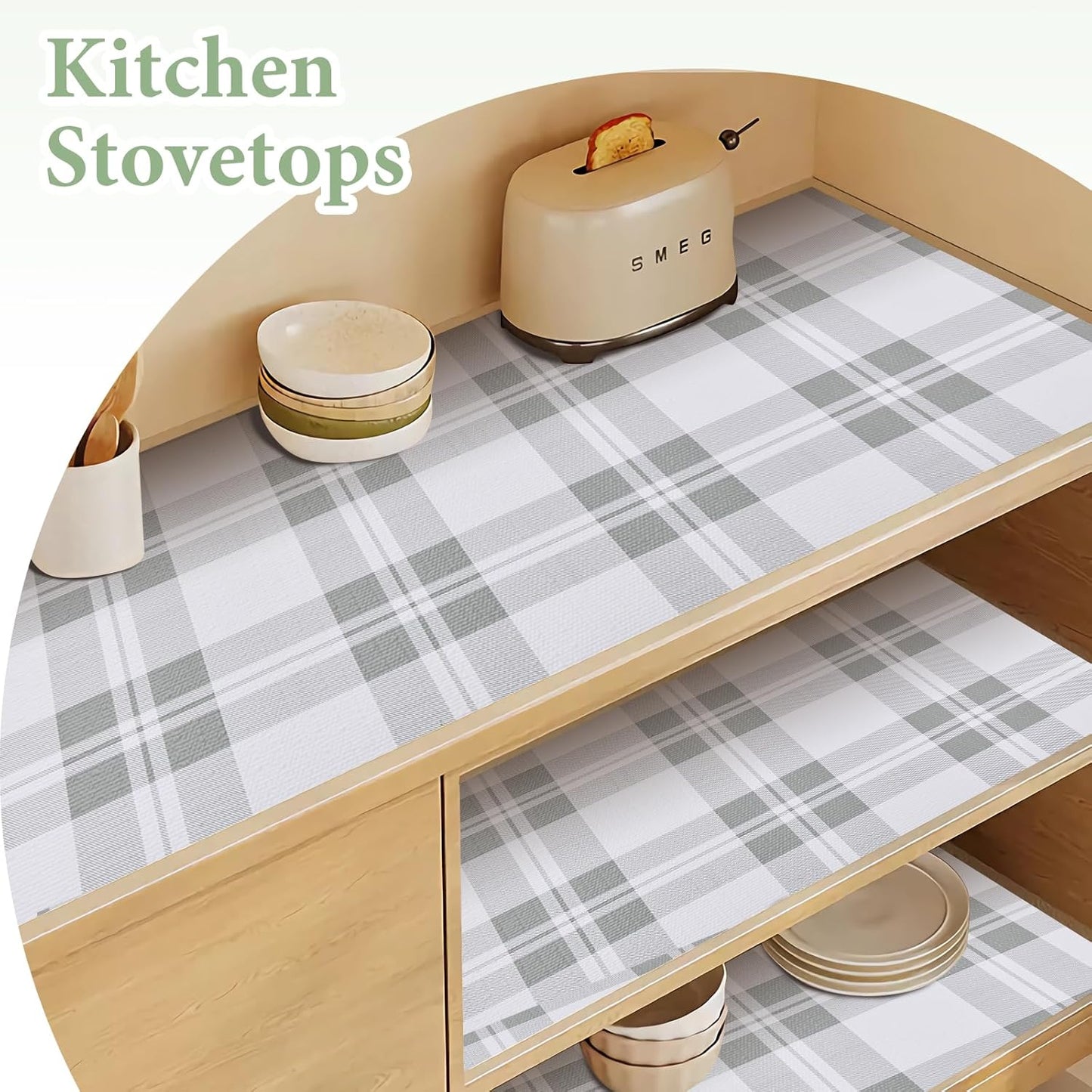 Drawer and Shelf Liner for Kitchen Cabinet: 17 in X 30 Ft Non Slip Waterproof Shelf Paper Non Adhesive Refrigerator Liners Light Grey Lattice Easy Liners for Bathroom