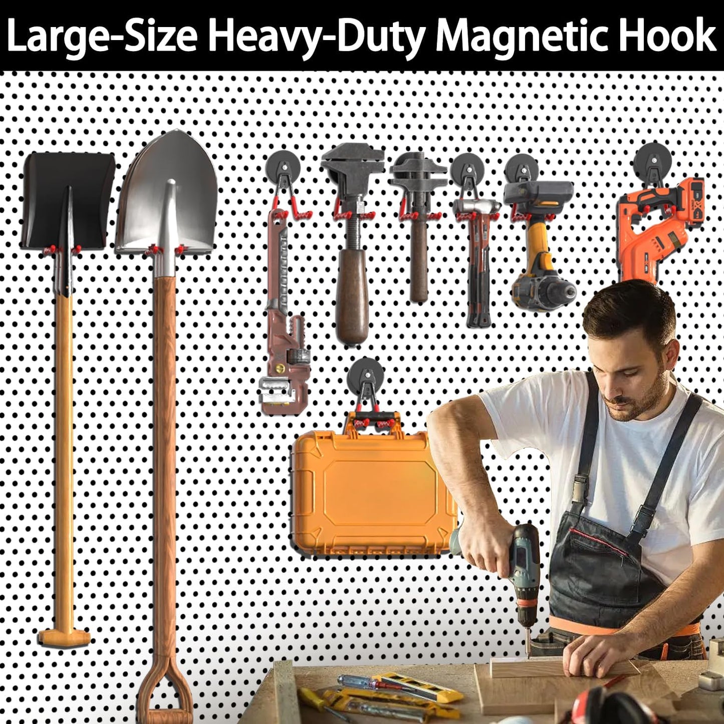 3-H Magnetic Wave Hooks Heavy Duty 2 Pack, Large Magnet Garage Hooks Heavy Duty and Strong Utility Magnetic Tool Holde for Hanging and organizing Garden Power Tool (Red