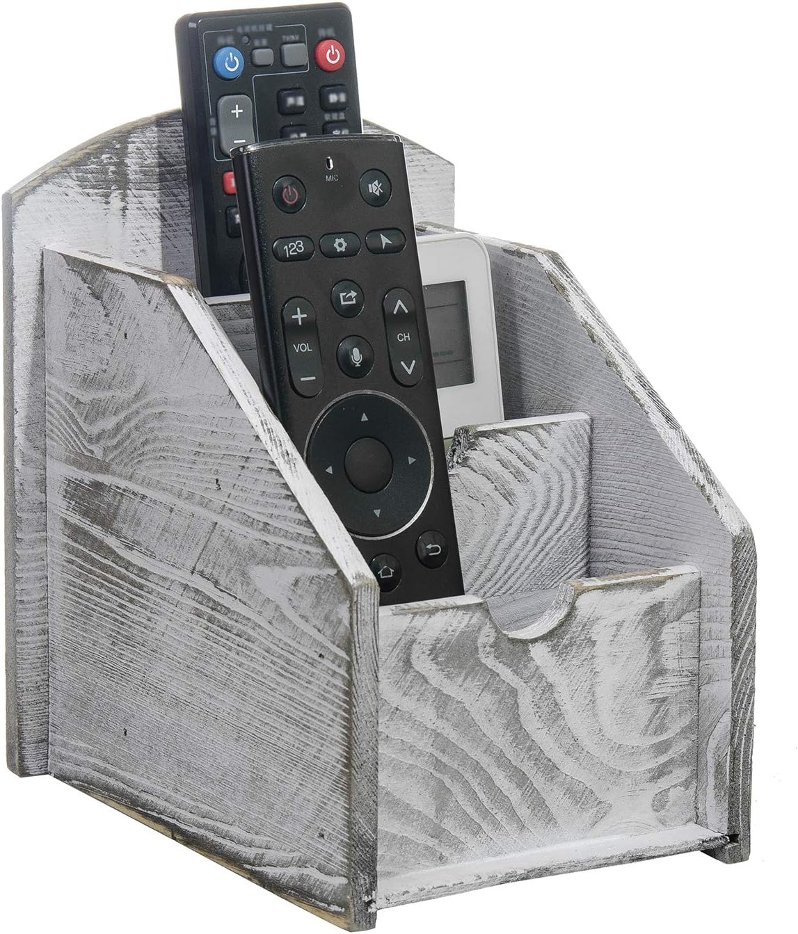 VERGOODR 3 Slot Rustic Wooden Remote Control Frame Media Organizer, Office Supply Storage Rack,Pen storage box (Grey)