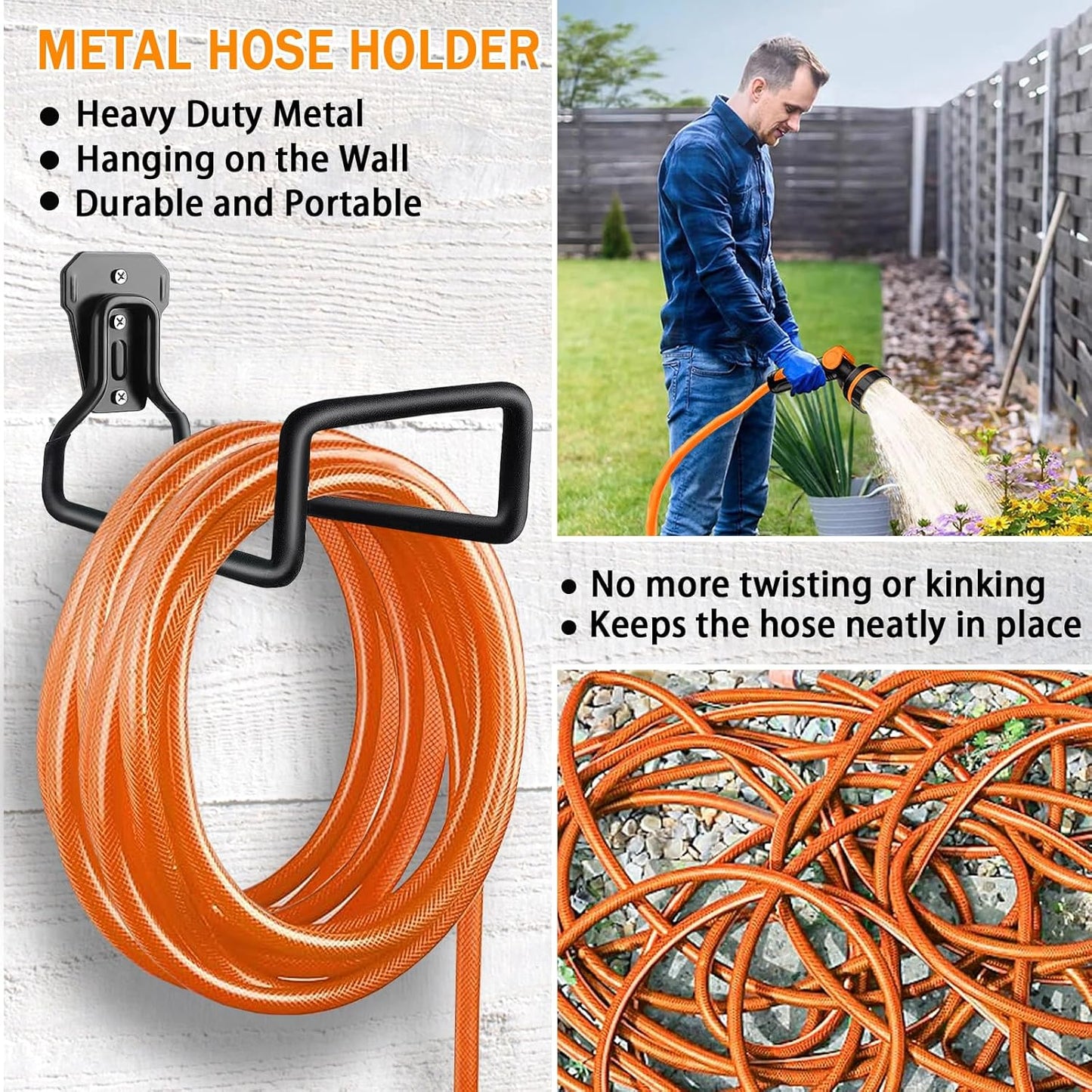 Garden Hose Holder Wall Mounted, 2 Pack Heavy Duty Garden Hose Reels for Outside, Sturdy Water Hose Holder Hose Organizer Outdoor, Hook Rack for Garden Air Hose Cords Chairs Ladder