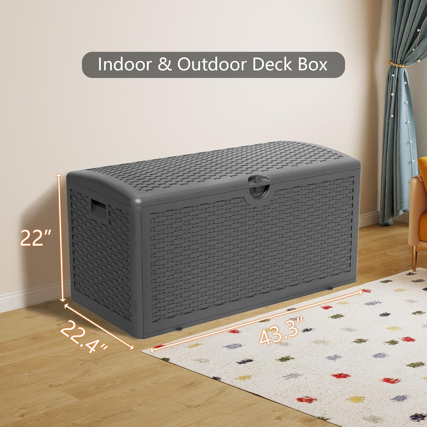 90 Gallon Plus Outdoor Storage Box Waterproof Lockable Resin Deck Box Large, Patio Storage Bin for Pool Accessories Cushion Furniture, Garden Tools, UV-Resistant Outside Delivery Black