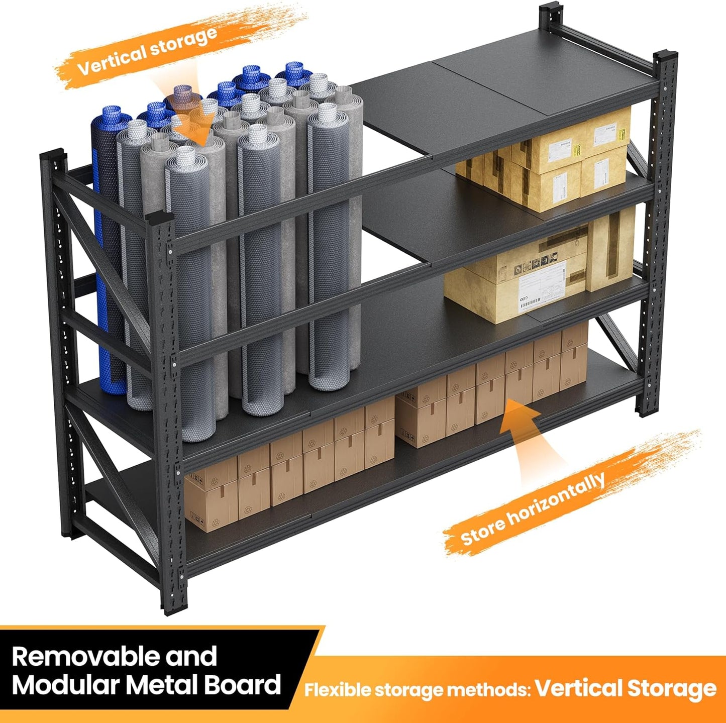 75”W Heavy Duty Metal Storage Shelves, 9000LBS Metal Garage Shelving Units, 24”Deep Rack Shelf, 4 Tier Steel Industrial Shelving , Adjustable Standing Shelf for Warehouse/Basement 75"W x 24"D x 70"H