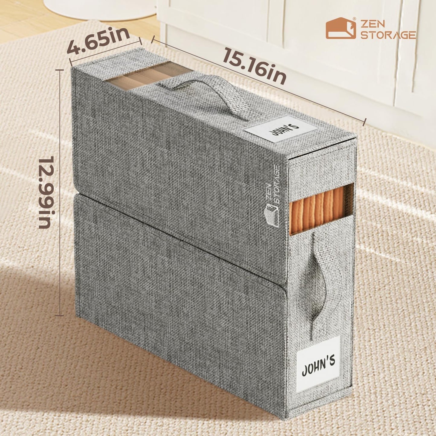 4Pack Sheet Organizers for Linen Closet - King/Queen Size Bedding Storage Boxes with Clear Window, Foldable & Dustproof Linen Organizer for Blankets & Sheet Sets,Grey