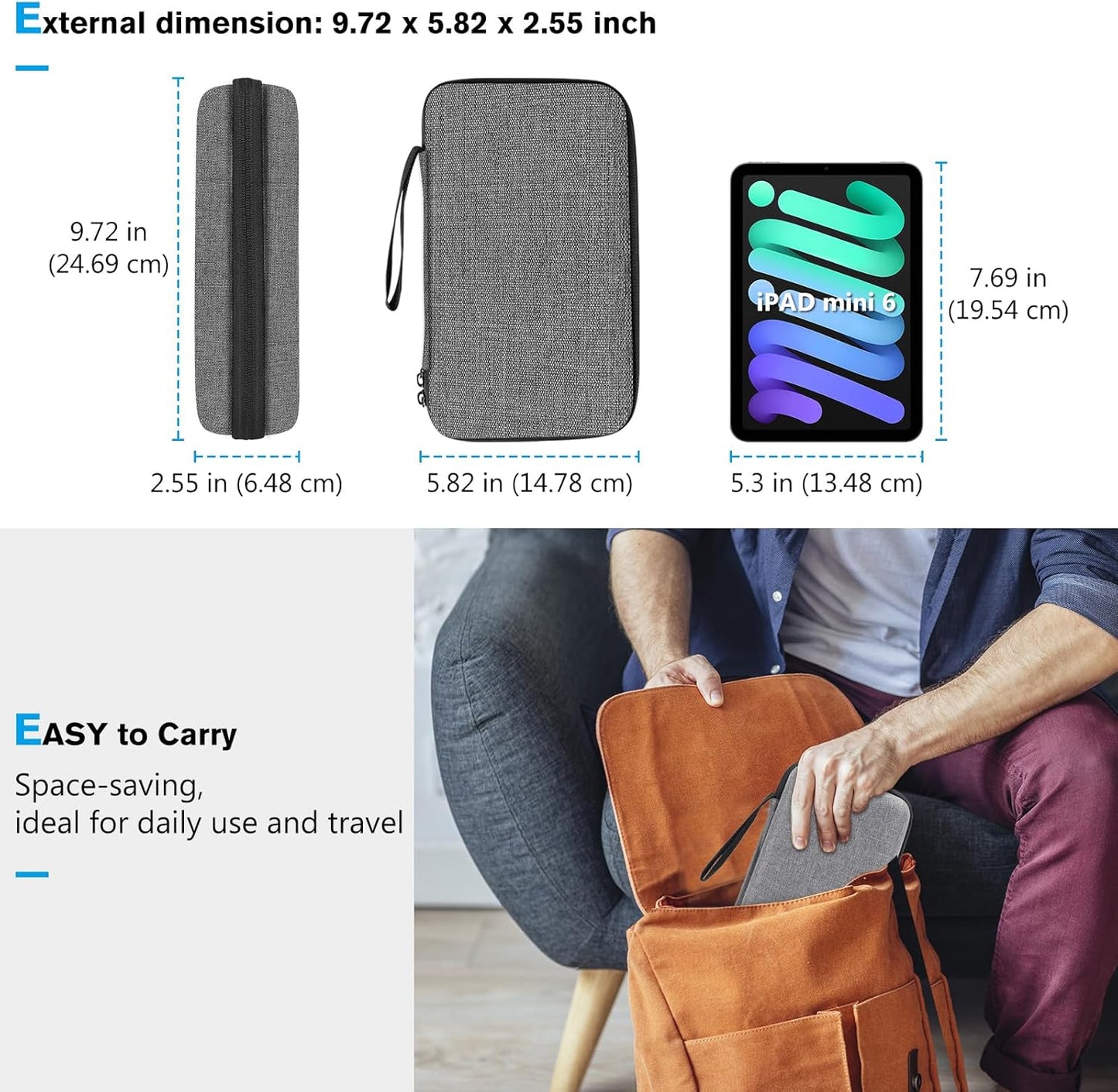 ProCase Large Hard Travel Electronic Organizer Case for MacBook Power Adapter Chargers Cables Tech Organizer Hard Drive USB Flash Disk SD Card Portable Electronics Accessories Bag -Grey