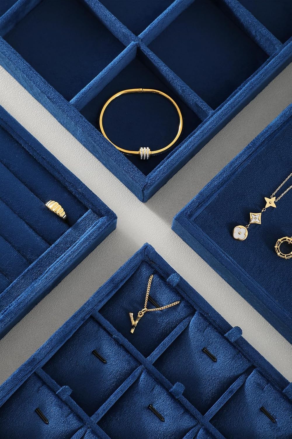 Earring Organizer Tray, Velvet Jewelry Trays，Premium Rock Organizer,Luxury Earring Storage,Blue Earring Case