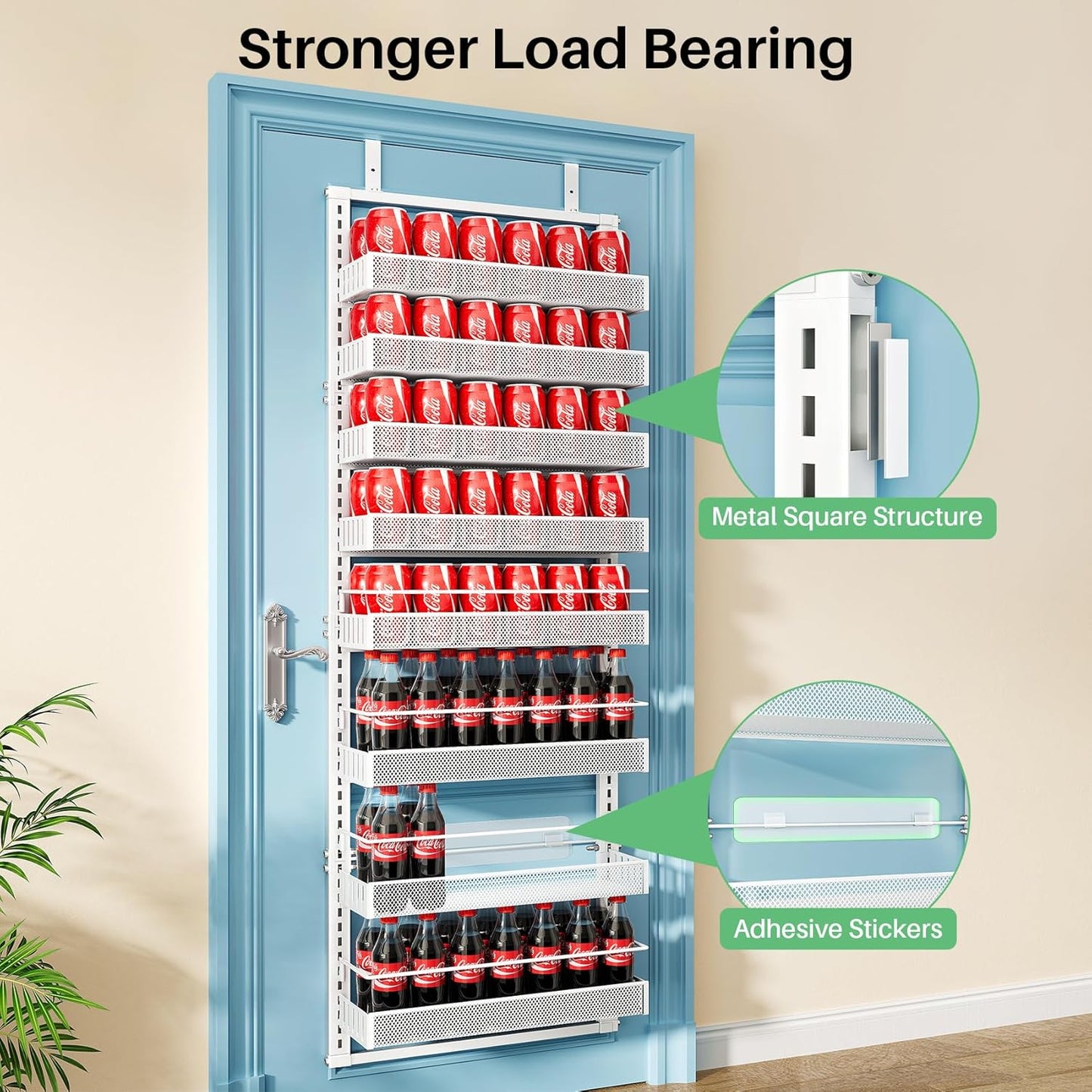 SNTD Over the Door Pantry Organizer - 8 Tier Adjustable Pantry Door Spice Organizer, Large Capacity Hanging Door Spice Rack for Kitchen Pantry Organizers and Storage (White, 17" W x 6" D x 69" H)