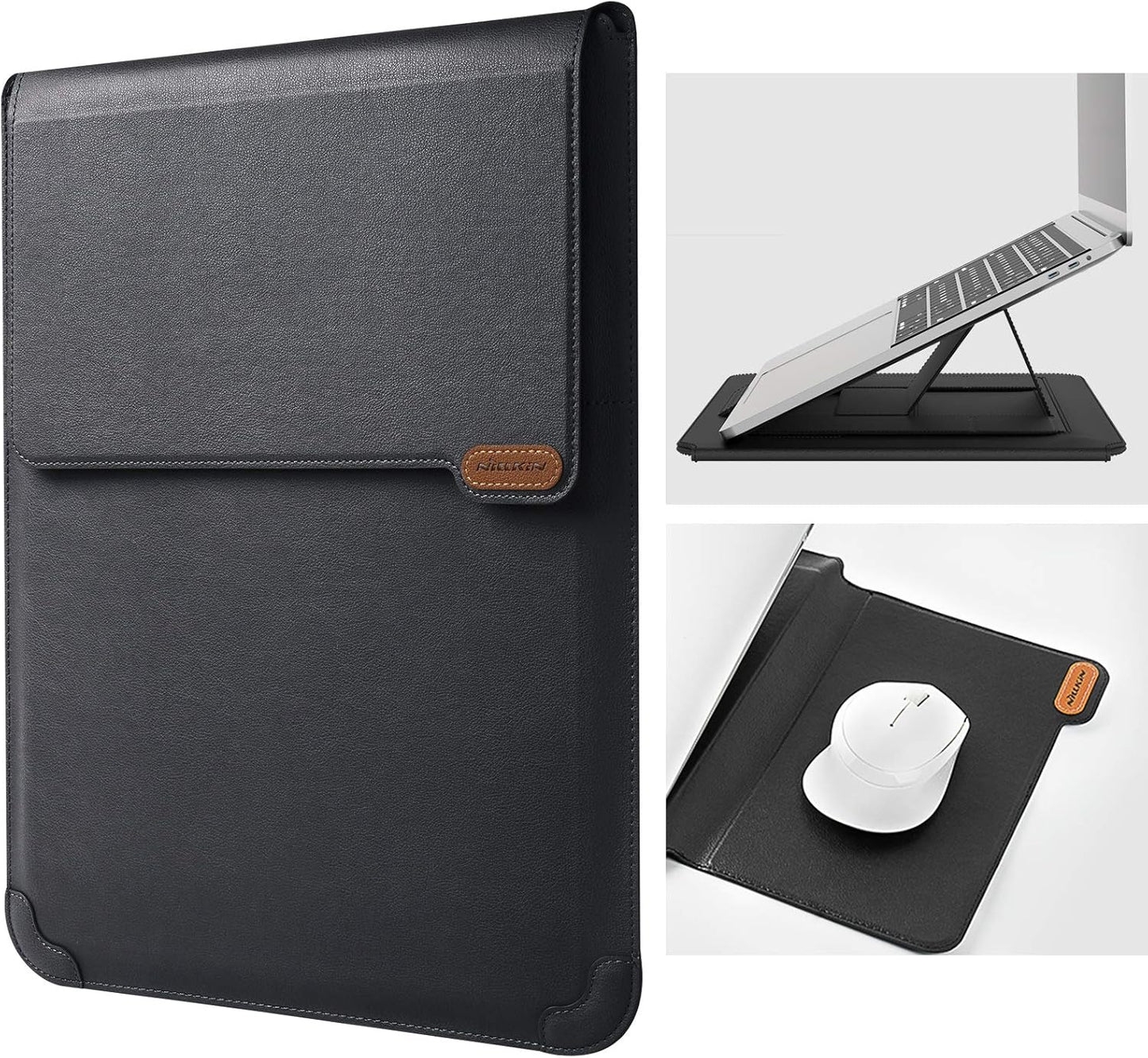 Nillkin Laptop Sleeve 15.6 inch, MacBook Sleeve with Adjustable Stand & Mouse Pad, 2 Stand Modes, 15 inch Laptop Case, Slim MacBook Accessories for Samsung/Surface/Chromebook/HP 13-15.6 inch, Black