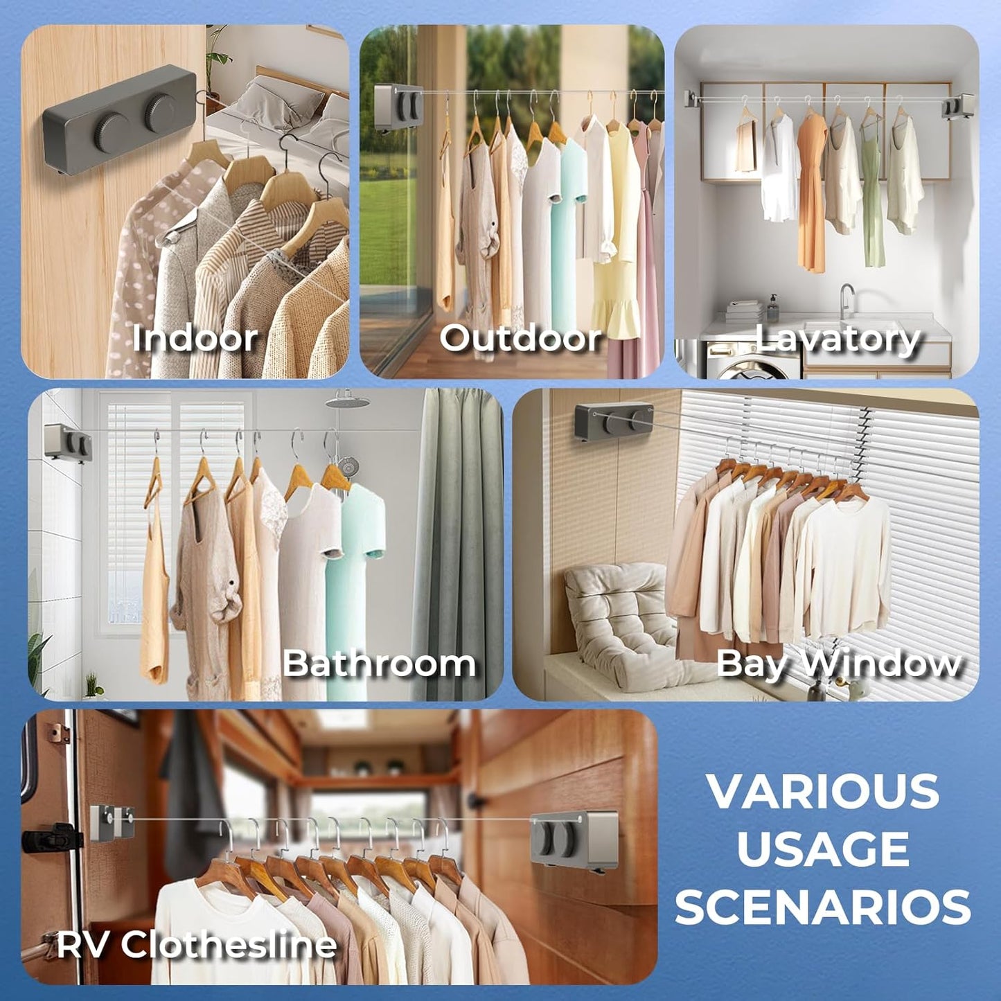 Retractable Clothesline Indoor Outside Heavy-Duty, Upgrade 304 Double Stainless Steel Shower Room Clothes line, Fit Rv Balcony Courtyards Indoor Drying Rack Clothesline, 13.8ft