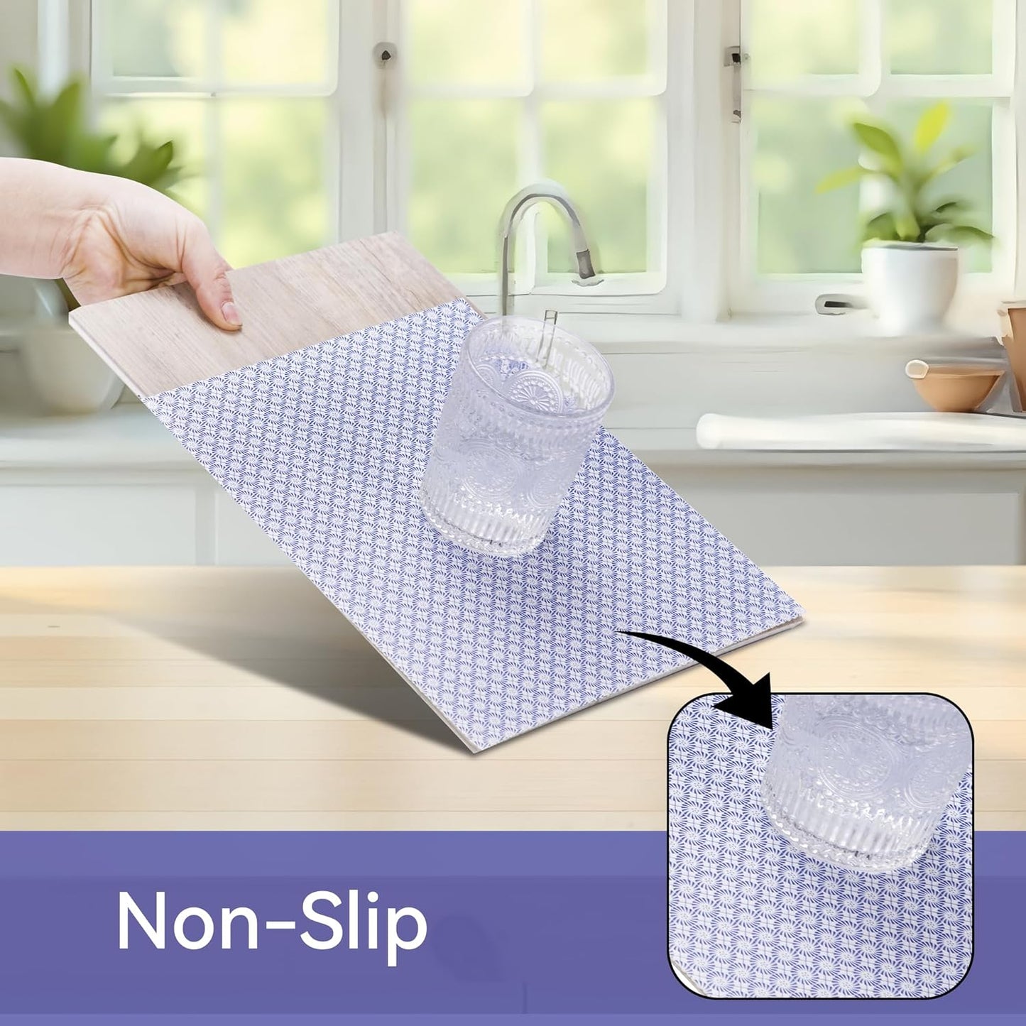 FIFTY FEET 18"x96" Non-Adhesive Shelf Liner for Kitchen Cabinets and Drawers, Washable Non-Slip PVC Cabinet Liner (Blue Circle)(1 Roll)