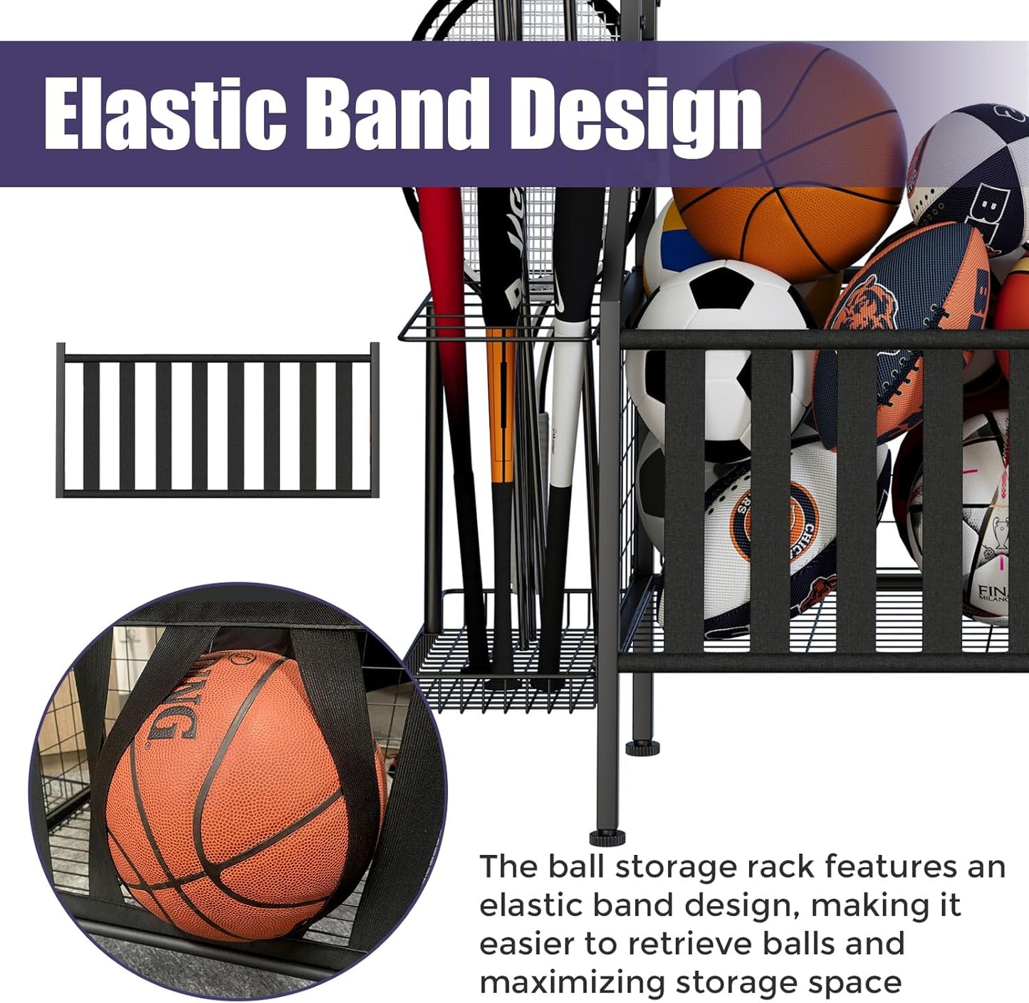 Sports Equipment Organizer, Heavy Duty Golf Bags Stand, Extra Large Ball Storage Rack for Garage