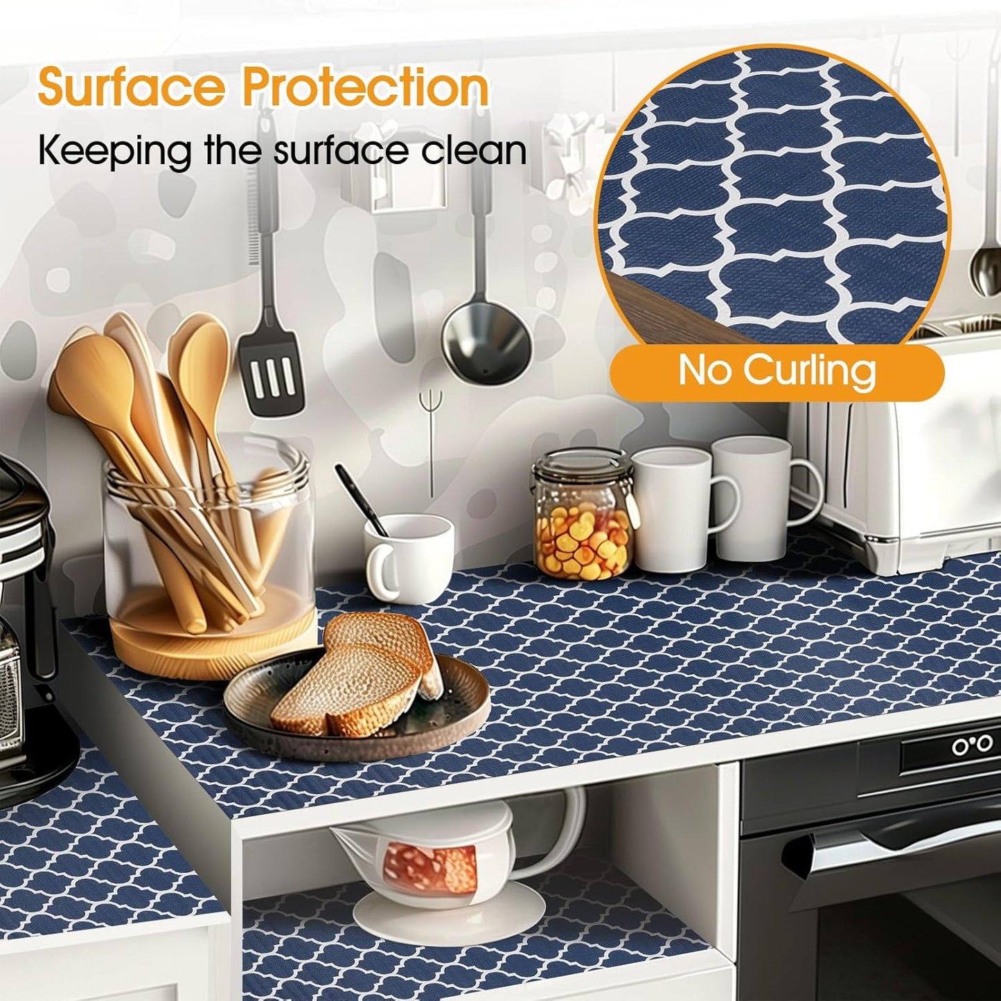 Shelf and Drawer Liner for Kitchen Cabinets Non-Adhesive, Strong Grip Non-Slip Thickened Cabinet Liners for Shelves, Waterproof Mats for Dresser Cupboard, Blue, 17 in x 30 Feet