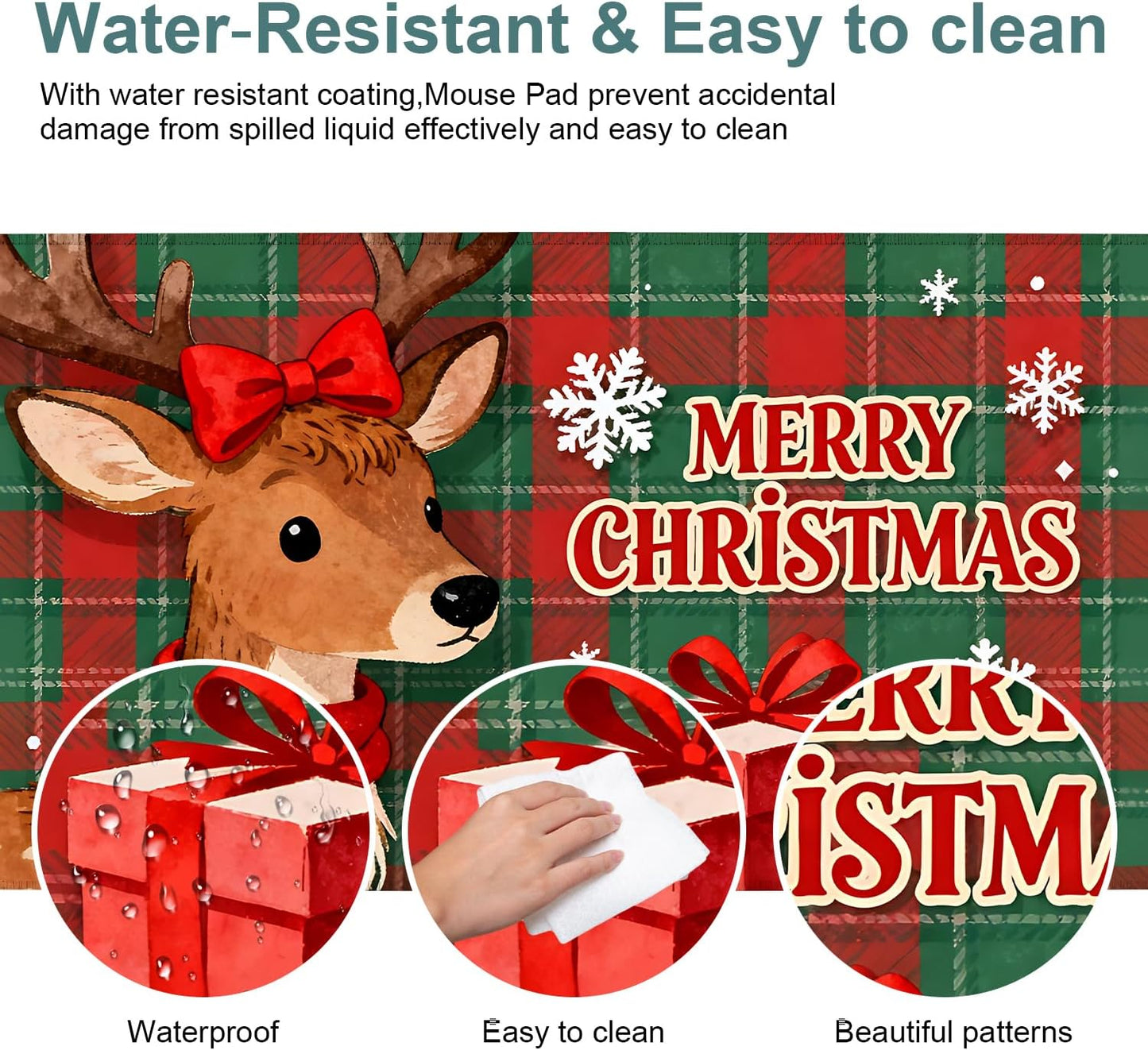 Merry Christmas-Elk Gaming Mouse Pad 35.4"x15.7"Desk Mat Anti-Slip Rubber Base & Durable Stitched Edges for Gamers Smooth Mouse Writing Surface for Desk Office/Home
