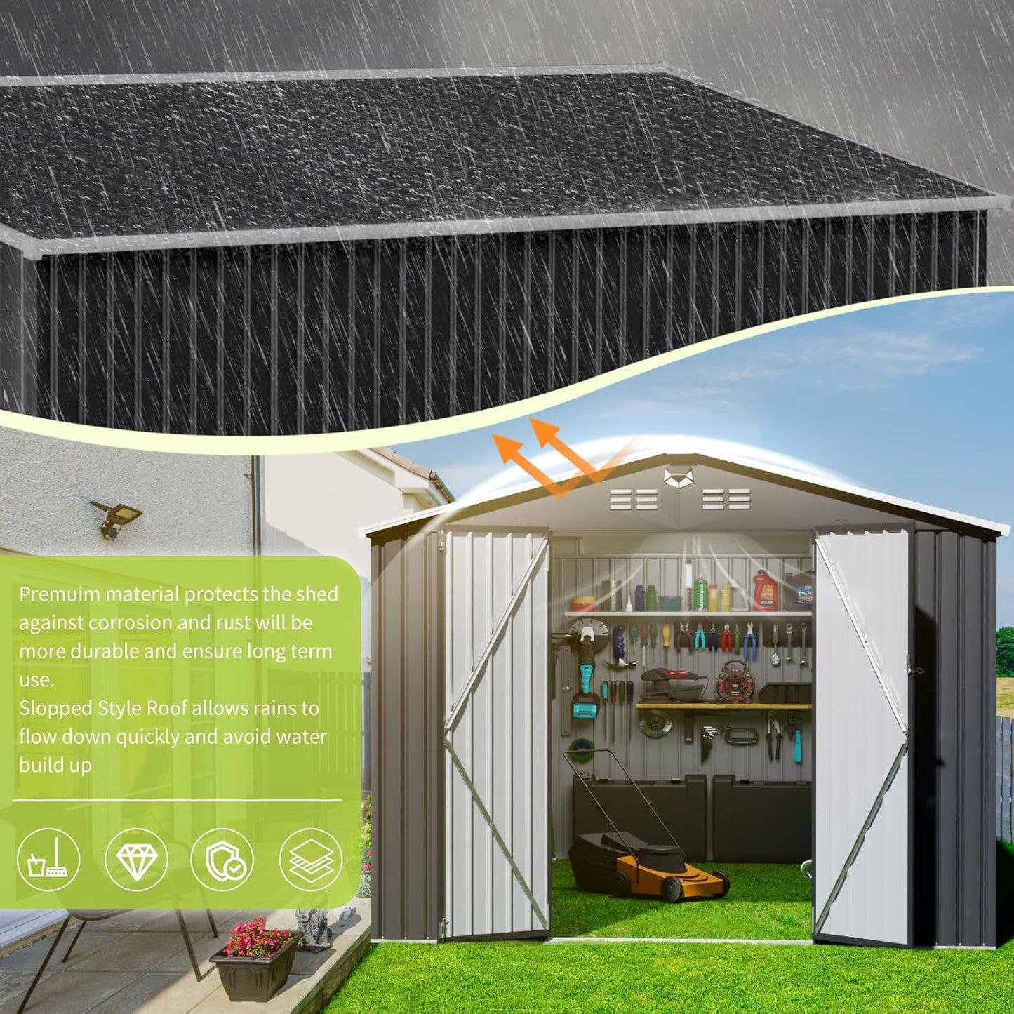 10x14 FT Metal Storage Shed, Outdoor Tool Sheds with Lockable Door, Large Heavy Duty Tool Sheds, Outside Waterproof Storage Building