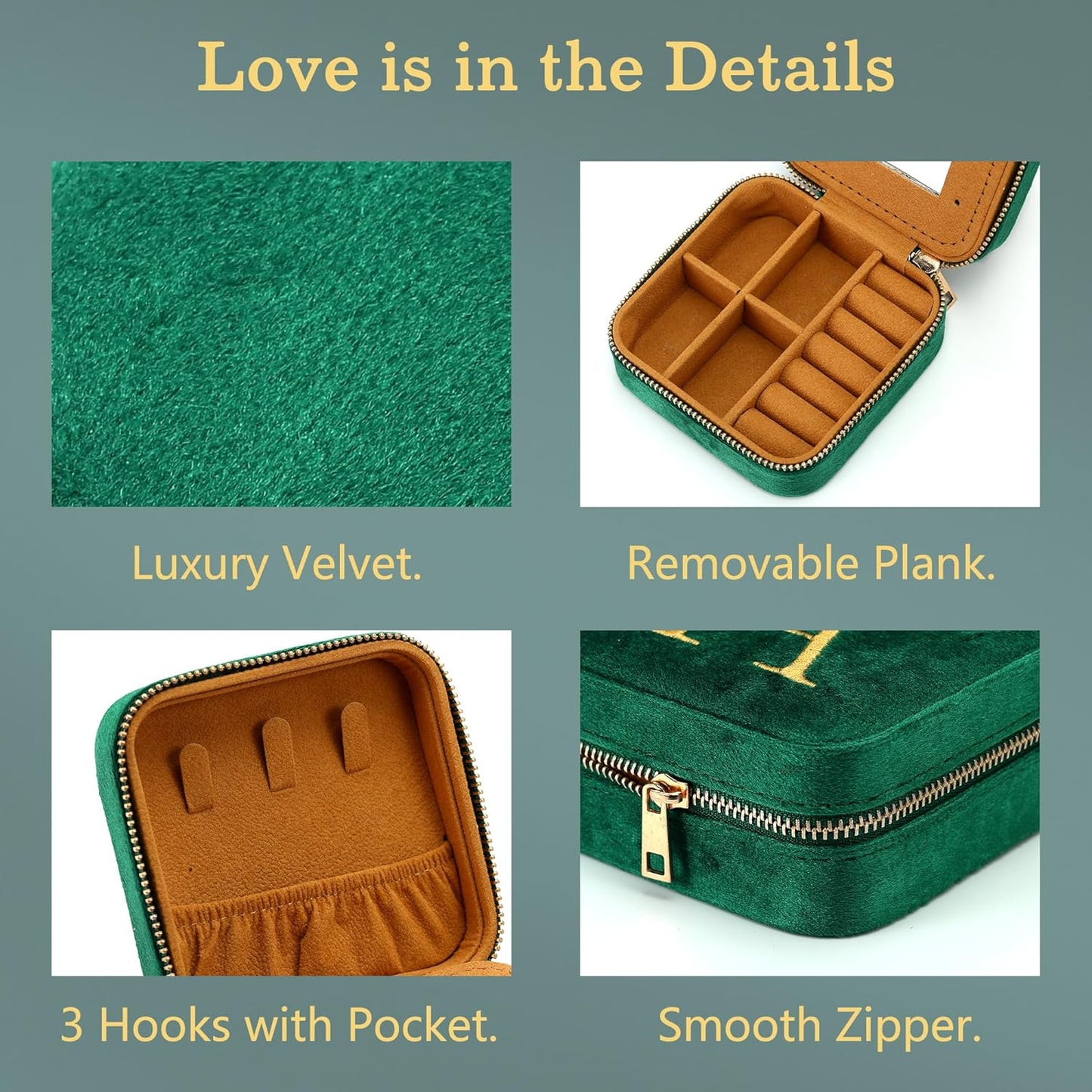 Parima Travel Jewelry Case - Small Jewelry Boxes for Women, Personalized Custom Monogrammed Jewelry Box for Woman - Letter K, Green