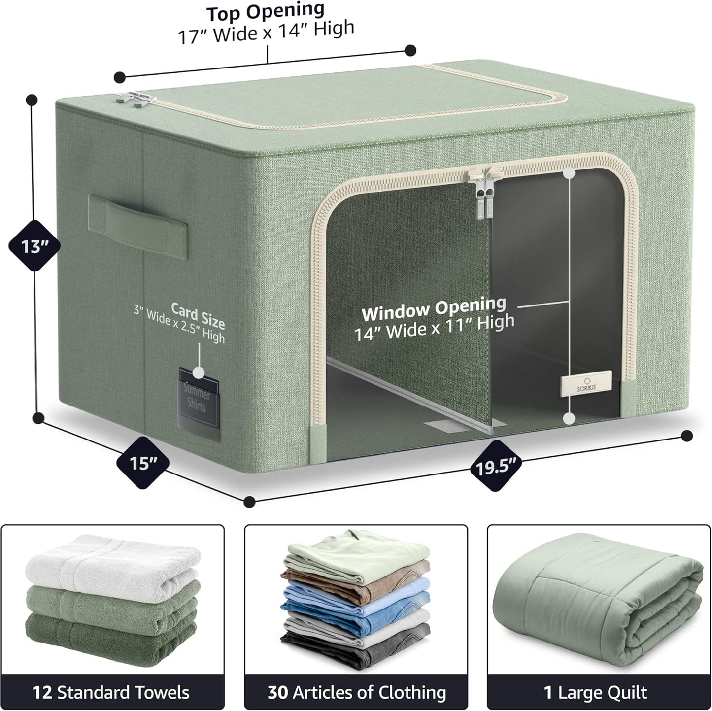 Sorbus Storage Bins with Divided Interior - Large Stackable & Foldable Organizer Containers with Metal Frame, Oxford Fabric, Large Window & Carry Handles - Organization for Bedroom, Linens & Clothes