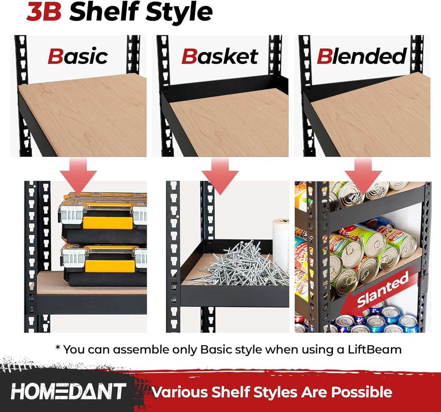 HOMEDANT 5 Tier Storage Shelves Adjustable Laminated Boltless Garage Metal Shelving Unit Heavy Duty Utility Rack Shelf Warehouse Pantry Closet Kitchen (2, (L) 48.1" W, Black)