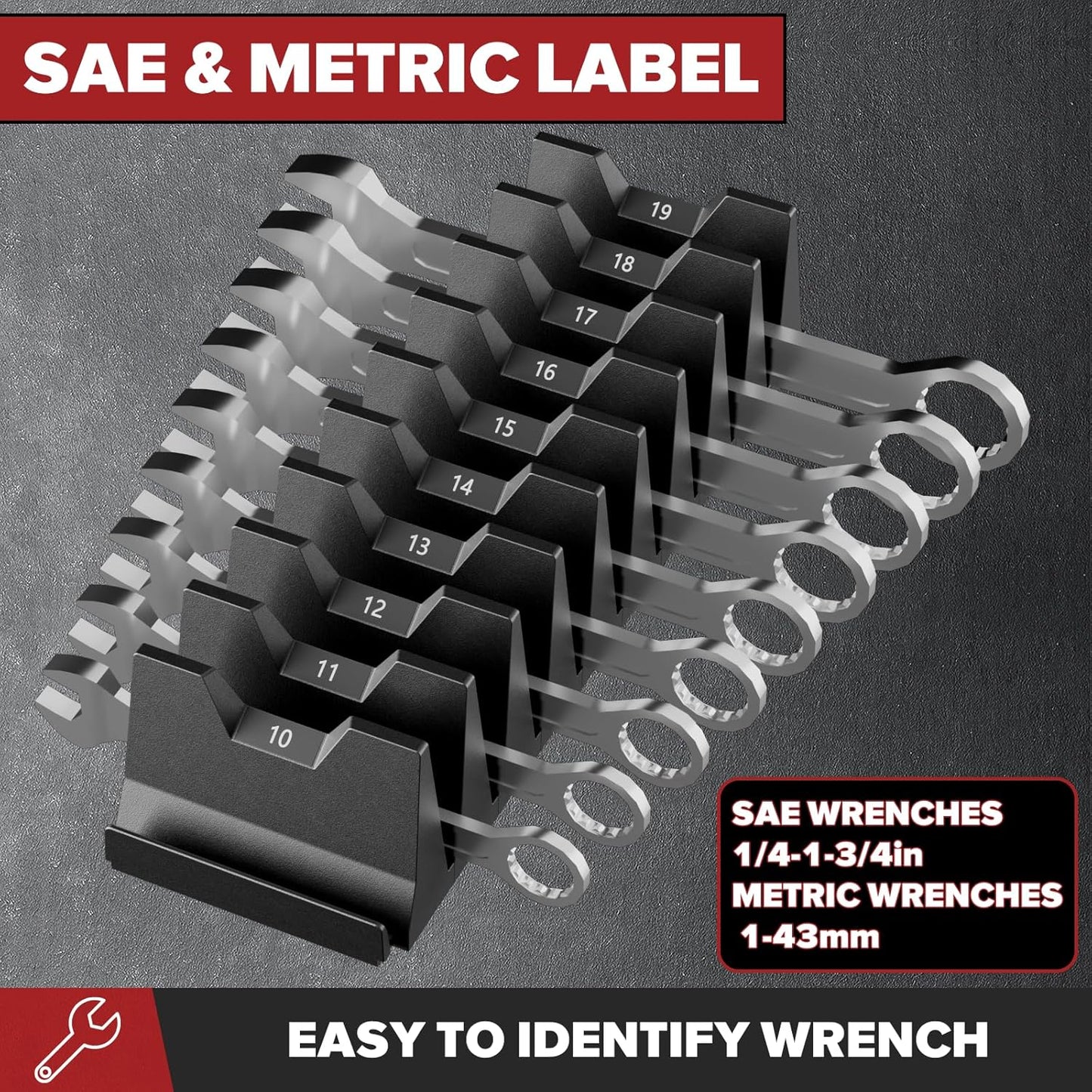 80PCS Modular Wrench Organizer Wrench Holder - Wrench Tool Organizers for Tool Drawer Storage, Wrench Storage Set with Metric & SAE Label, Rack Tool Gift for Professional Mechanics Men, Black