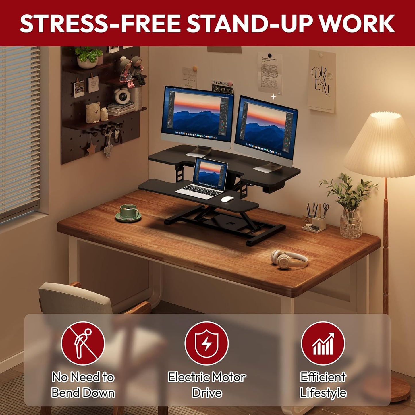 SANODESK 40" Electric Standing Desk Converter， Height Adjustable Riser for Office Home,Dual Monitor and Laptop Workstation with Large Keyboard Tray, Black Color