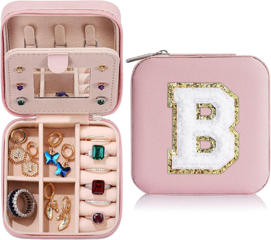Parima Teen Girl Gifts Trendy Stuff - Travel Jewelry Boxes for Girls, Necklace Earring Organizer, 4-16 Year Old Birthday Gifts for Teen Girls, Christmas Gifts for Girl 2025 - Letter B, Pink
