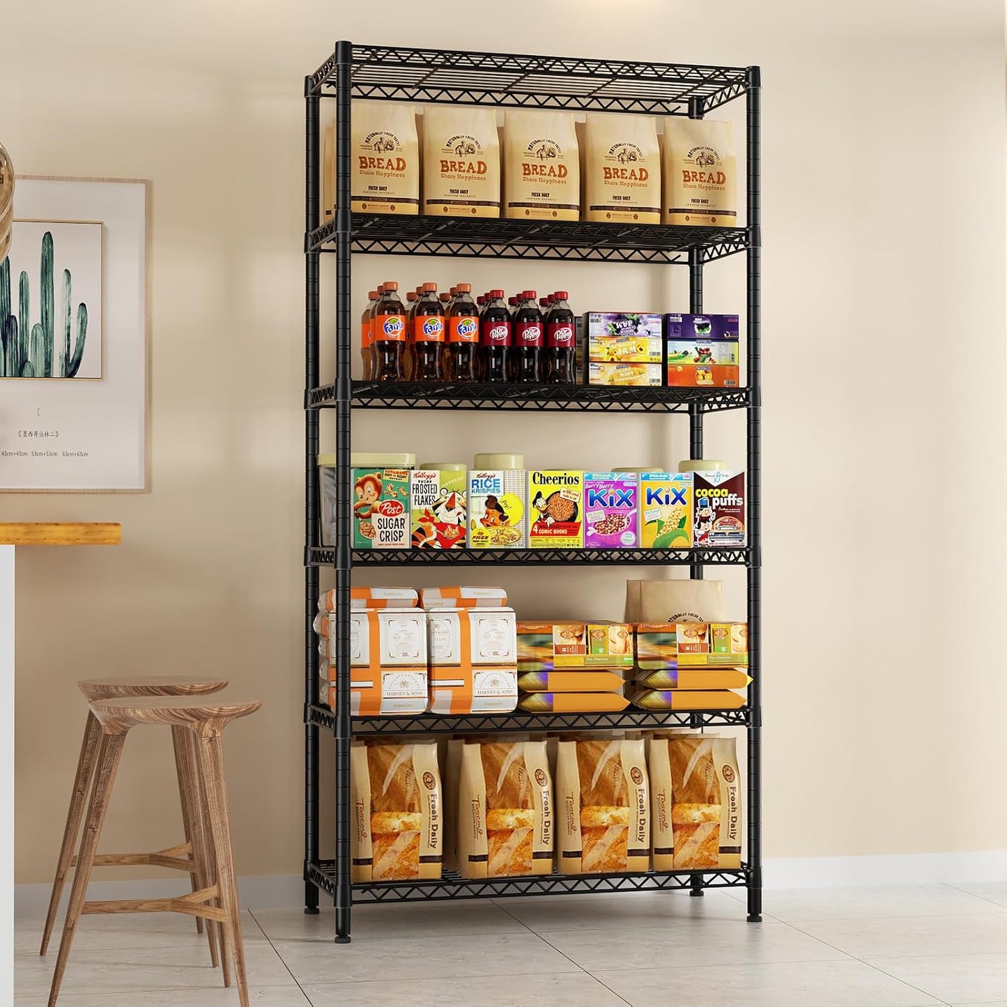 SINGAYE 6 Tier Shelf Organizer Storage Metal Shelves Garage Wire Shelving Unit Pantry Rack Shelves Bathroom Organizers and Shelf Closet Metal Kitchen 36" Dx14 Wx72 H Black
