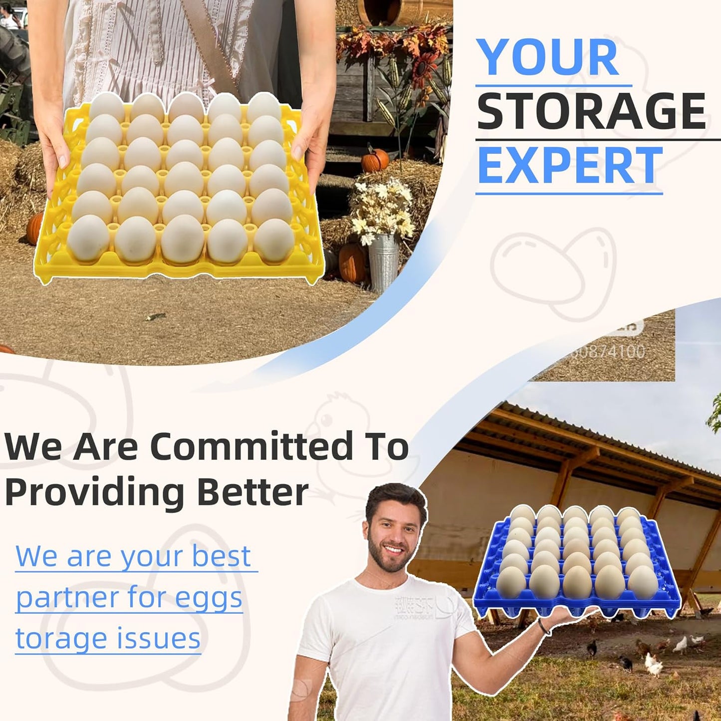 4-Pack Plastic Egg Tray Egg Crate, 30-Egg Flats for Home Chicken Farmers, Stackable & Durable, Great for Storing, Sorting & Shipping, and Reusable (4-Pack Blue)