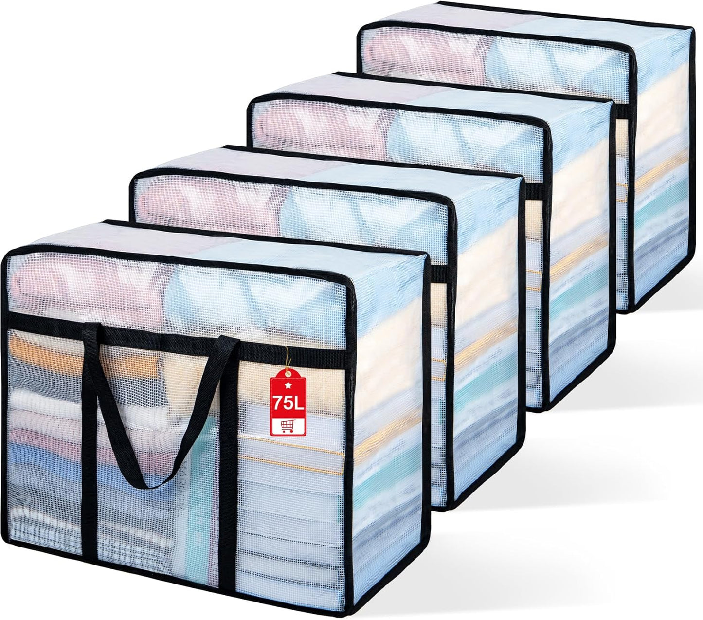 4 Pack Clear Blanket Storage Bags with Zipper, 75L Extra Large Vinyl Foldable Moving Bags Closet Organizers and Storage Containers for Bedding, Blankets, Comforters, Clothing, Toys, Quilt, Duvet