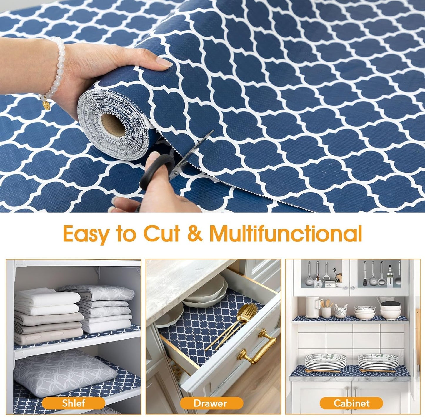 Shelf and Drawer Liner for Kitchen Cabinets Non-Adhesive, Strong Grip Non-Slip Thickened Cabinet Liners for Shelves, Waterproof Mats for Dresser Cupboard, Blue, 23 in x 30 Feet
