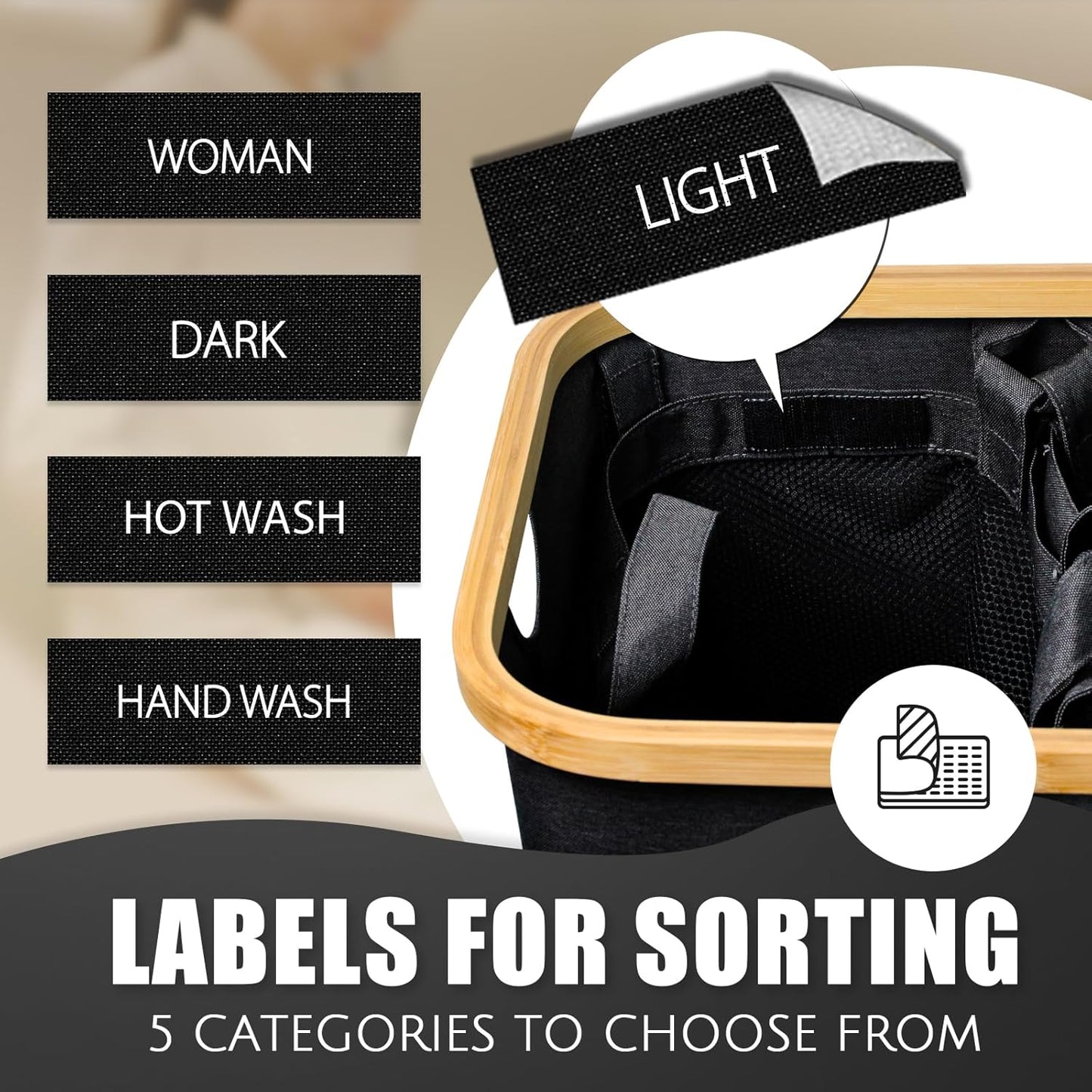 Hampers for Laundry Basket with Lid, 145L Extra Large 3 Section Clothes Divided Organizer for Bedroom, Laundry Room, Dirty Clothing Hamper, Black
