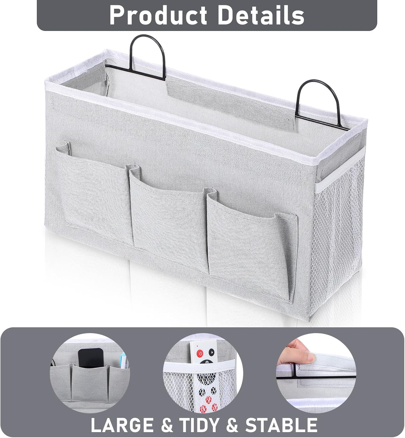 2pcs 3-Pockets Large Wall Hanging Organizer Bag, Linen Fabric Door Hanging Storage Baskets with Pockets, Waterproof Bin for Kitchen, Bedroom, Office, RV Camper