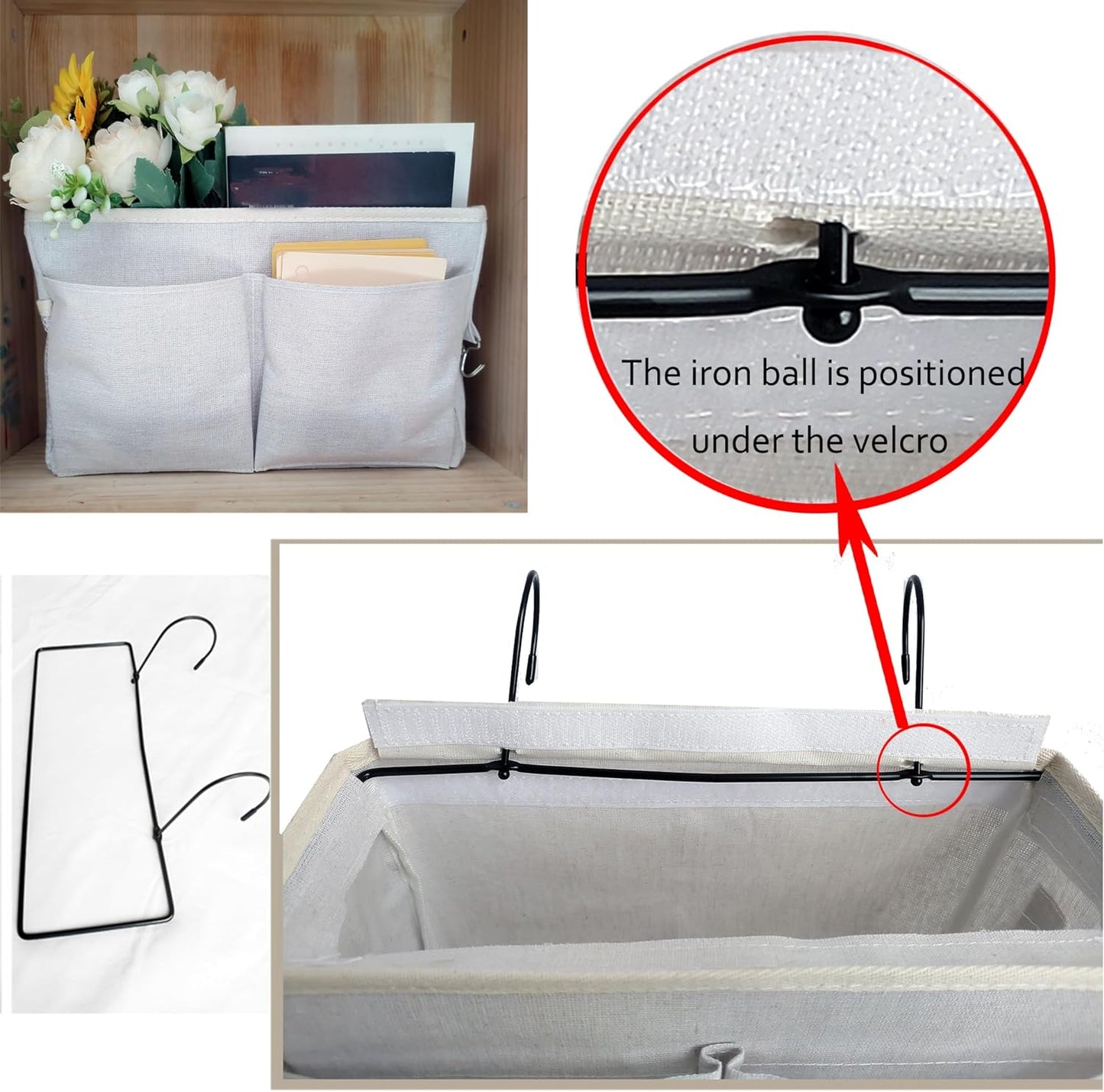 2-Pack Bedside Caddy, Bedside Hanging Storage Organizer for College Dorm Beds, Bunk Beds and Hospital Beds Rails, The Hanging Basket Can be Placed Magazine, Books, Phones,kettle, Glasses (Grey)