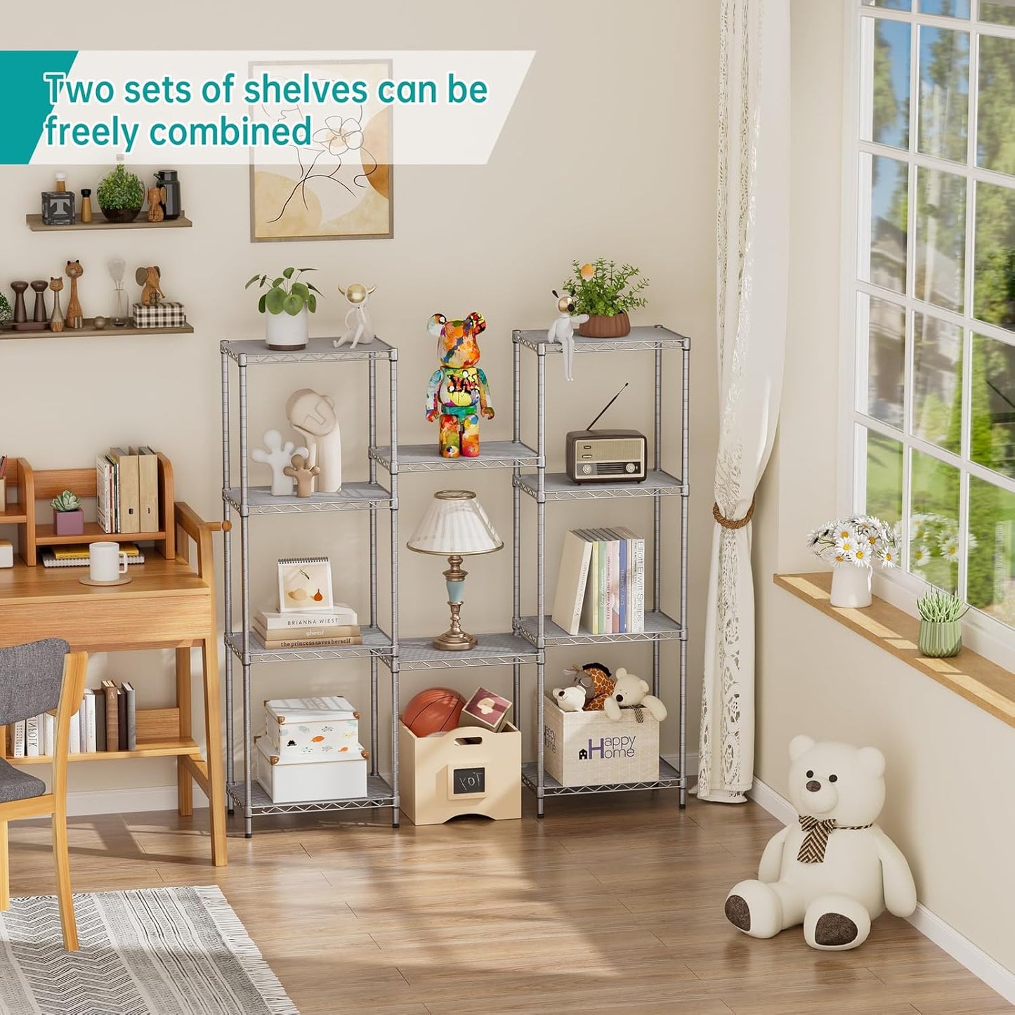 SINGAYE 5 Tier Shelf Wire Shelving Adjustable Storage Shelves Rack Standing Units for Kitchen Closet Laundry Bathroom Organizers Metal Pantry Narrow Mesh Gaps 10" D x 16" W x 55" H Gray