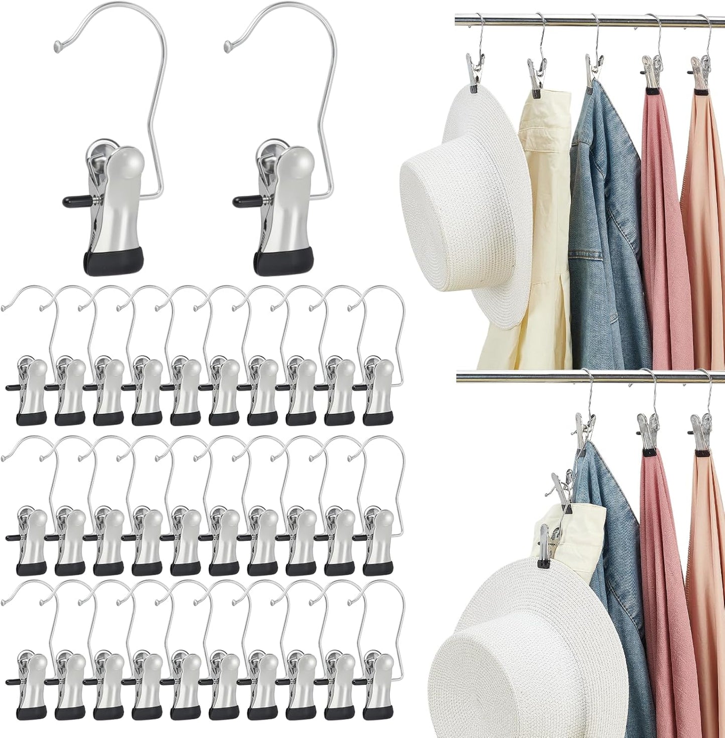 200PCS Boot Hangers Clips for Closet Stainless Steel Clothes Hooks Clip Laundry Hooks Clothes Pins Hanging Clips Portable Clip Hangers Clothespins Hanger for Wardrobe Organization