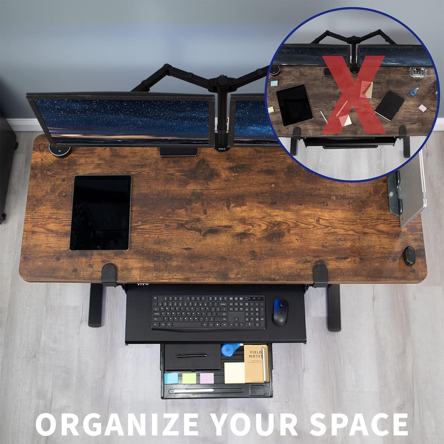 VIVO Large Clamp-on Height Adjustable Keyboard Tray, Pull Out Platform, Pencil Drawer, 27 (33 Including Clamps) x 11 inch Slide-Out Tray Storage Drawer, Black, MOUNT-KB05-4DH