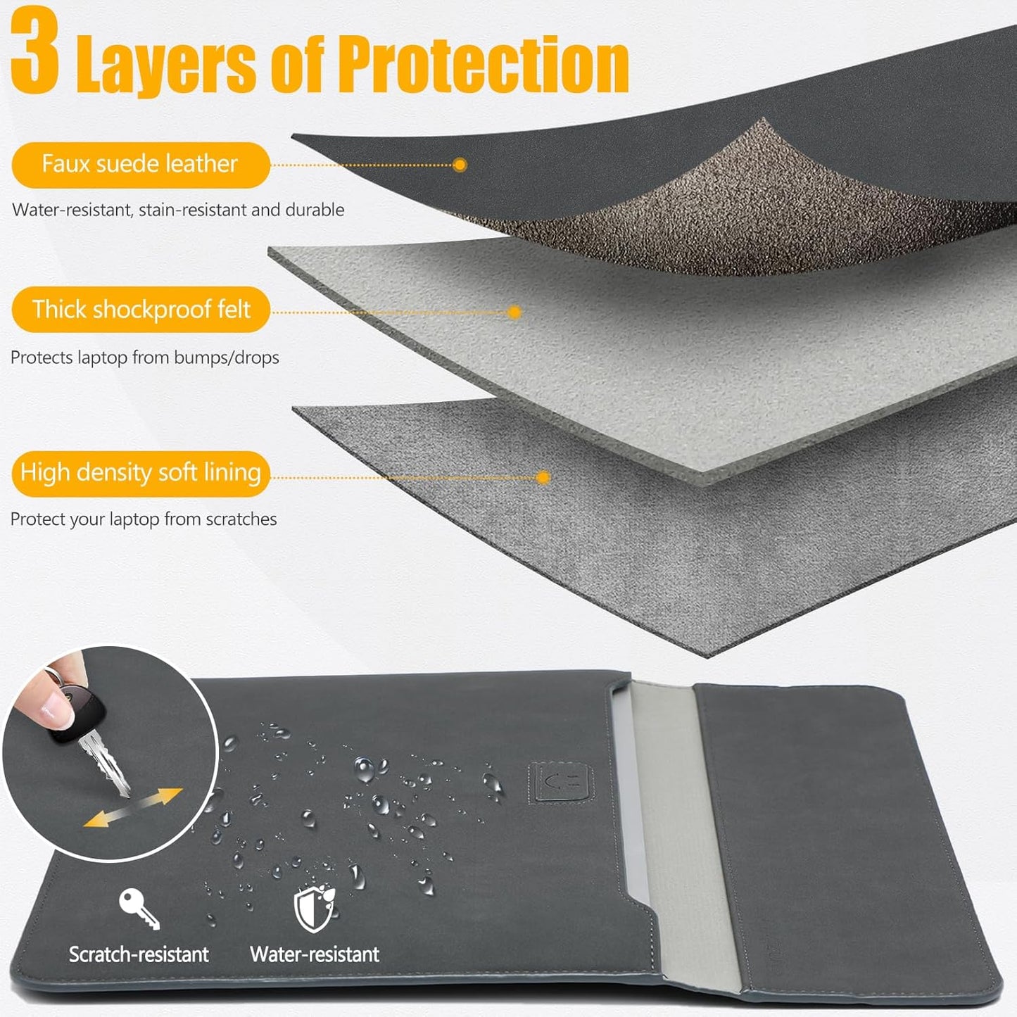 HYZUO 15-16 Inch Laptop Sleeve Case with Stand Feature for MacBook Pro 16 M4/M3/M2/M1 Pro/Max 2025-2019, XPS 15, MacBook Pro 15 2015-2012, Samsung Galaxy Book Flex/Pro 15, Space Gray