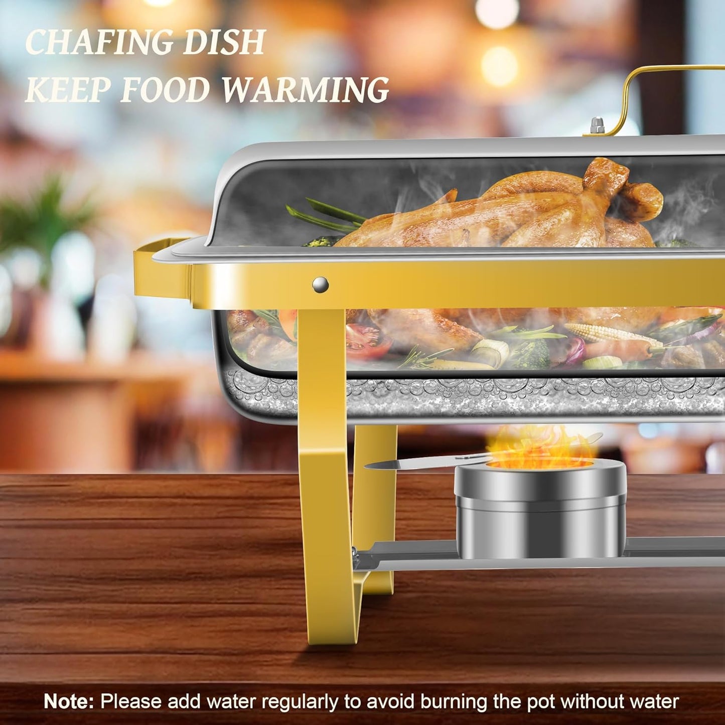 Rengue 9.5QT Chafing Dishes for Buffet, 4 PCS Golden Stainless Steel Chafing Dish Buffet Set, Buffet Servers and Warmers Heating & Cooling Food Warmers for Parties Buffet,Banquets,Weddings,Gatherings