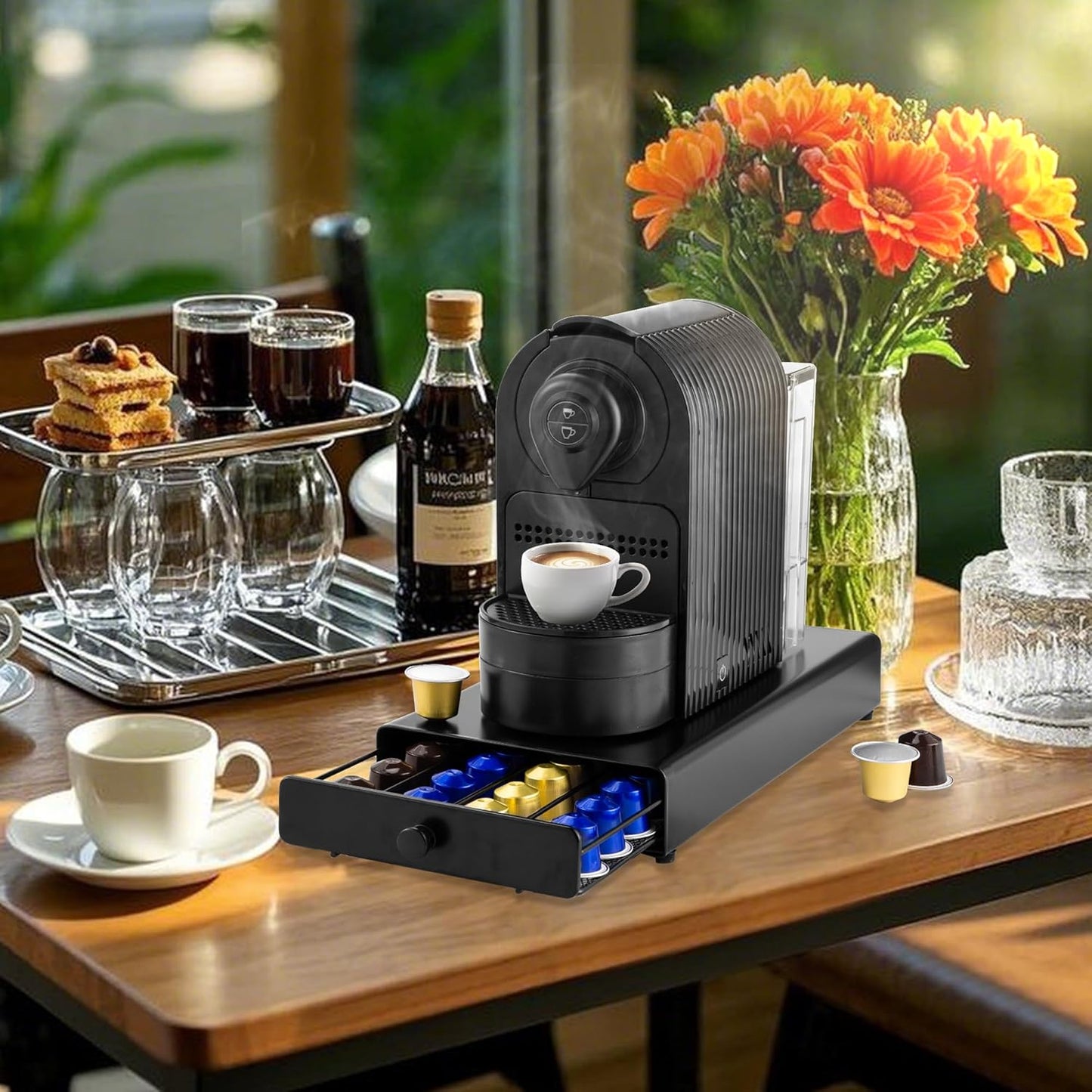 Coffee Pod Drawer Compatible with Nespresso Original Line, Coffee Pod Holder for counter, 40 Capsules Capacity, Black