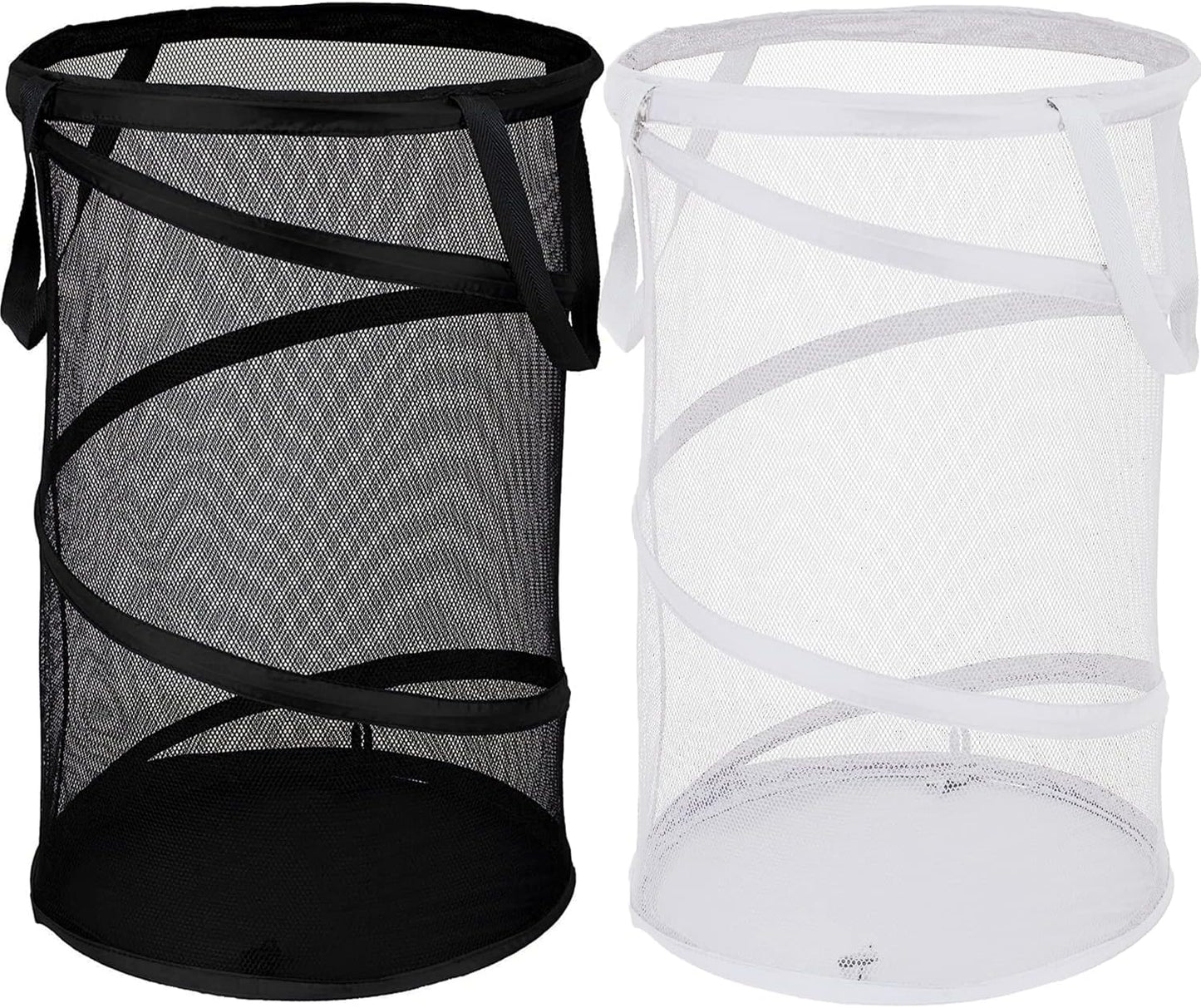 BATTOO 2 Pack Large Collapsible Laundry Basket Foldable Mesh Pop Up Hamper with Handles for Laundry Room, Bathroom, Kids Room, College Dorm, Travel, Storage Organizer Black+White