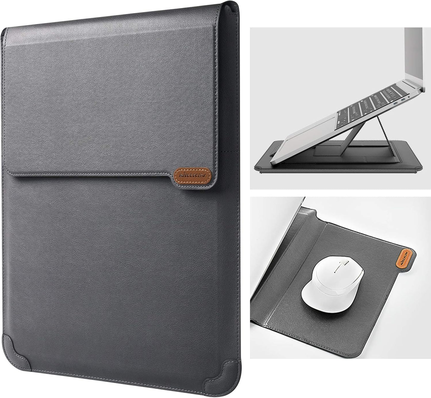 Nillkin Laptop Sleeve 15.6 inch, MacBook Sleeve with Adjustable Stand & Mouse Pad, 2 Stand Modes, 15 inch Laptop Case, Slim MacBook Accessories for Samsung/Surface/Chromebook/HP 13-15.6 inch, Gray
