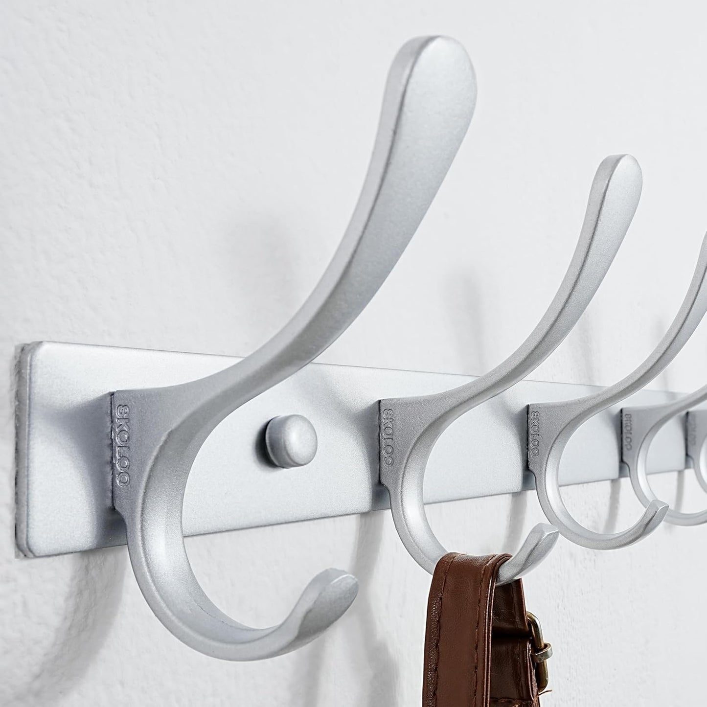 SKOLOO Coat Rack Wall Mounted - 6 Hooks, Pack of 2, Heavy Duty, Stainless Steel, Metal Wall Hanger, Sturdy Coat Hooks for Hanging Coats, Jacket, Clothes, Hat, Cold Light Silver