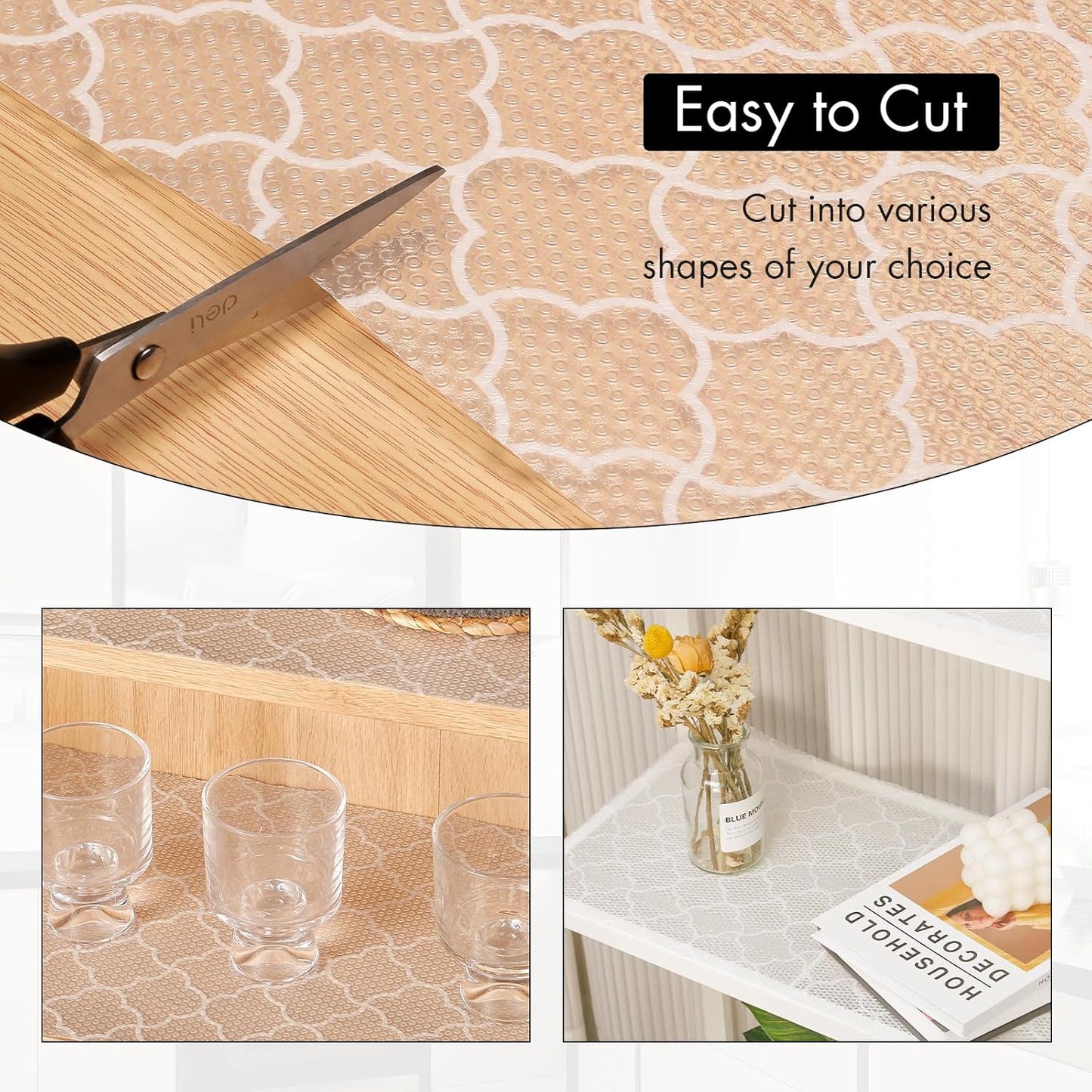 Cooyes Shelf Liner – Premium Non-Adhesive Cabinet & Drawer Liner for Kitchen – Waterproof Shelf Paper with Modern Pattern – Durable EVA Cabinet Mat – Easy to Cut (23.6" W x 236" L)