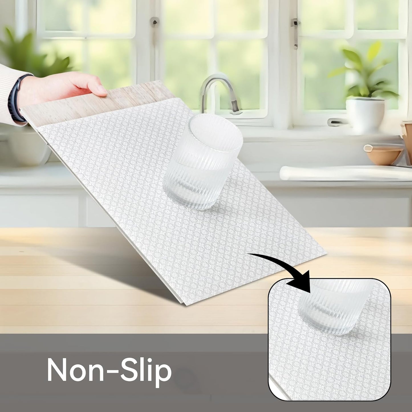 FIFTY FEET 12"x120" Non-Adhesive Shelf Liner for Kitchen Cabinets and Drawers, Washable Non-Slip PVC Cabinet Liner (White Circle)(1 Roll)