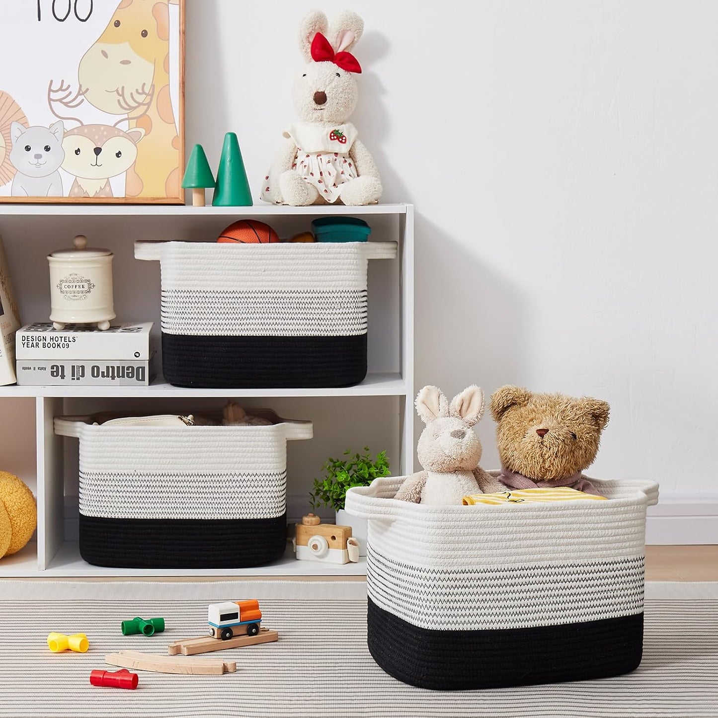 Storage Basket for Organizing, Woven Baskets for Storage, Rectangle Decorative Baskets for Shleves, Closet, Toys, Books, Nursery Organizer Bins - Pack of 3 (Gradient Black, 13"x9.85"x8.7")