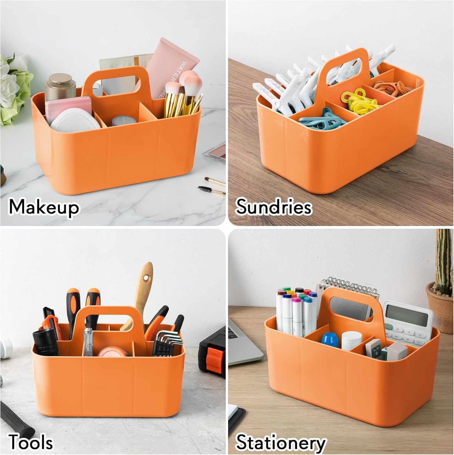 Tiawudi 2 Pack Plastic Caddy with Handle, Stackable Storage Organization for Cleaning, Bath, Makeup, Art, Craft, Stationery, Classroom and Office, Portable Tote Organizer
