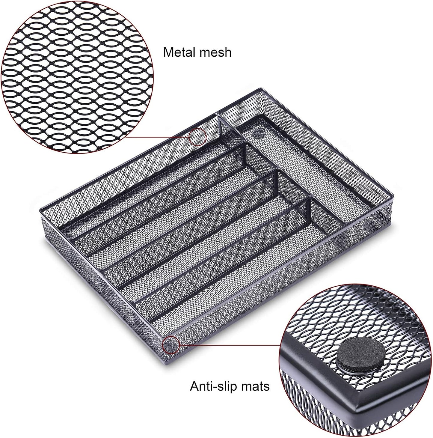 WuGeShop Office Desk Drawer Organizer, 5 Compartments Mesh Drawer Organizer Tray for Storage Art Supplies, Stationery, Black